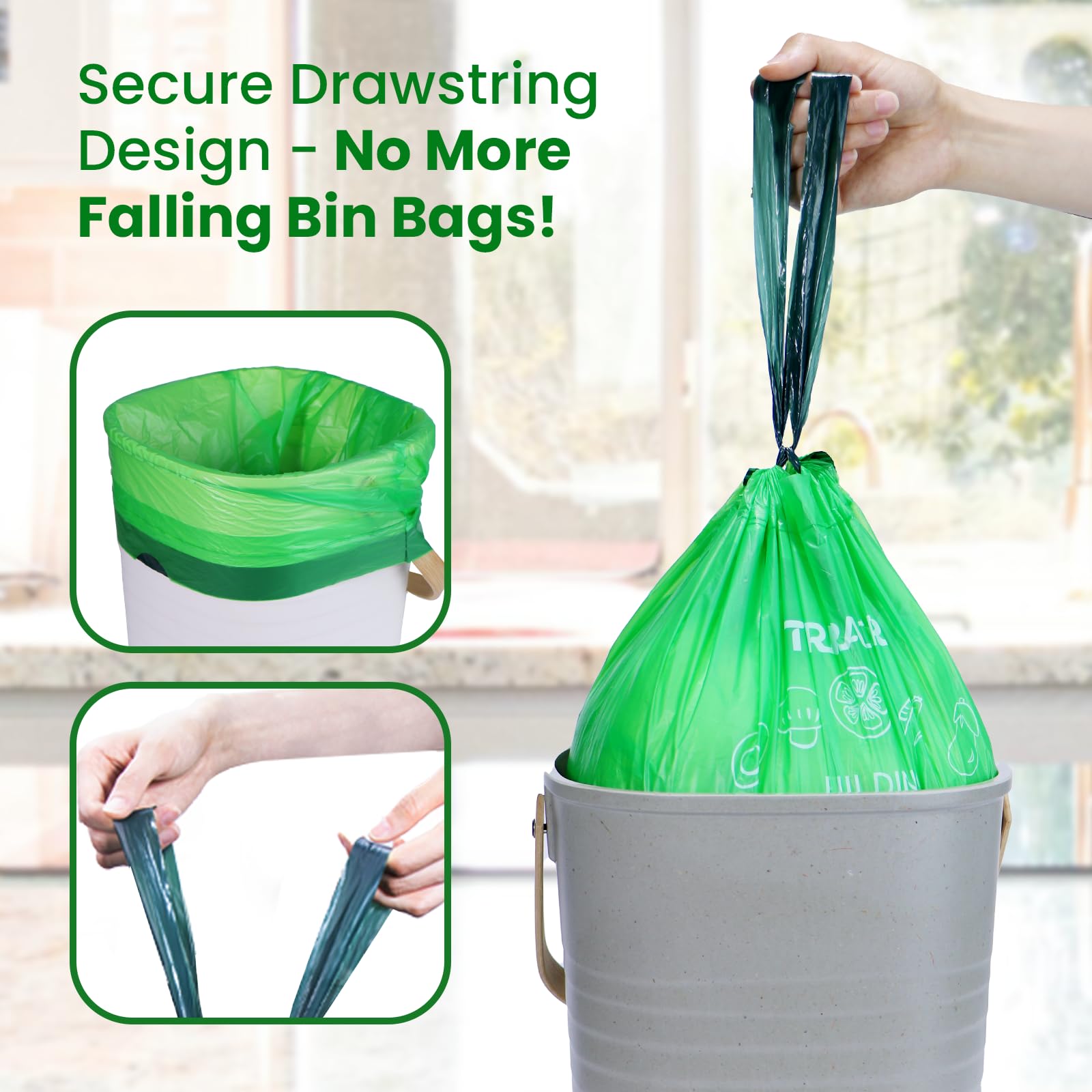3 Gallon Compostable Trash Bags Drawstring (45 Count)