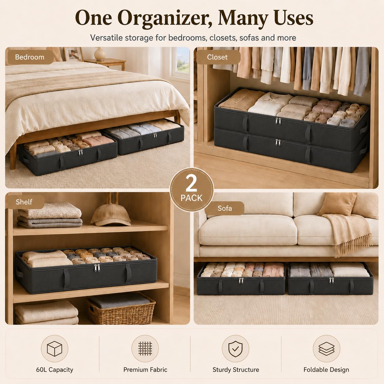 Side Supported Under Bed Storage Containers (2 Count)