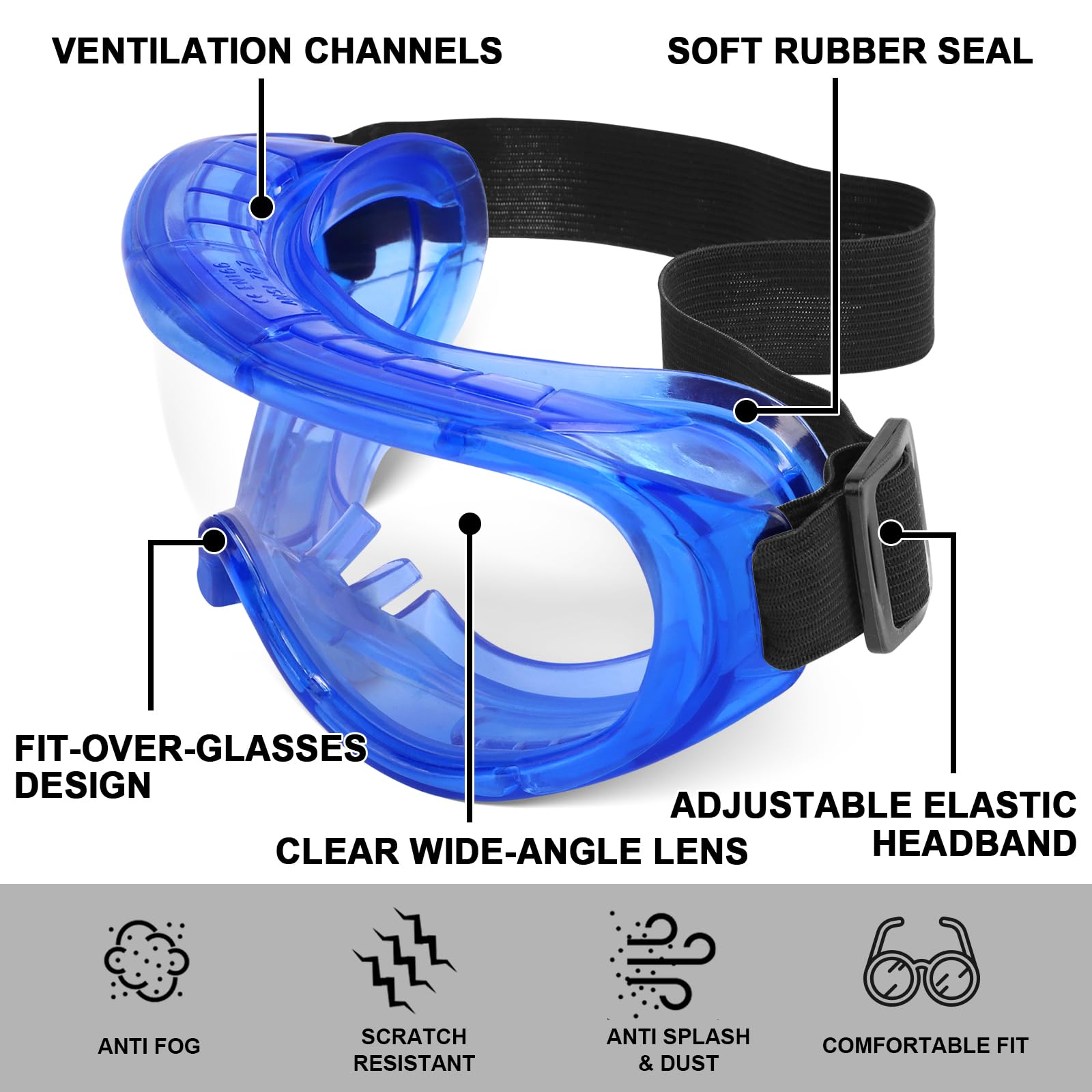 6 Pack Protective Safety Goggles Anti (6 Count)