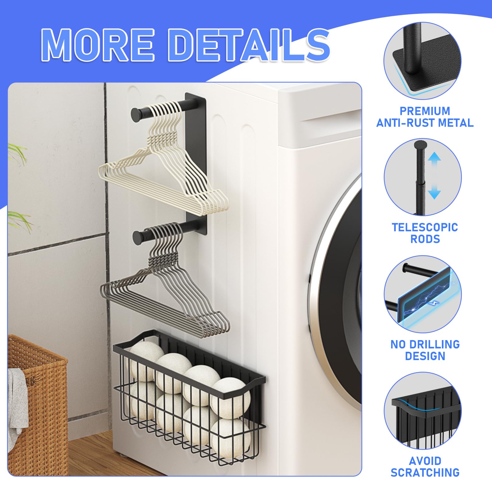 Magnetic Dryer Ball Holder and Magnetic Hanger Holder for Laundry Room Organization