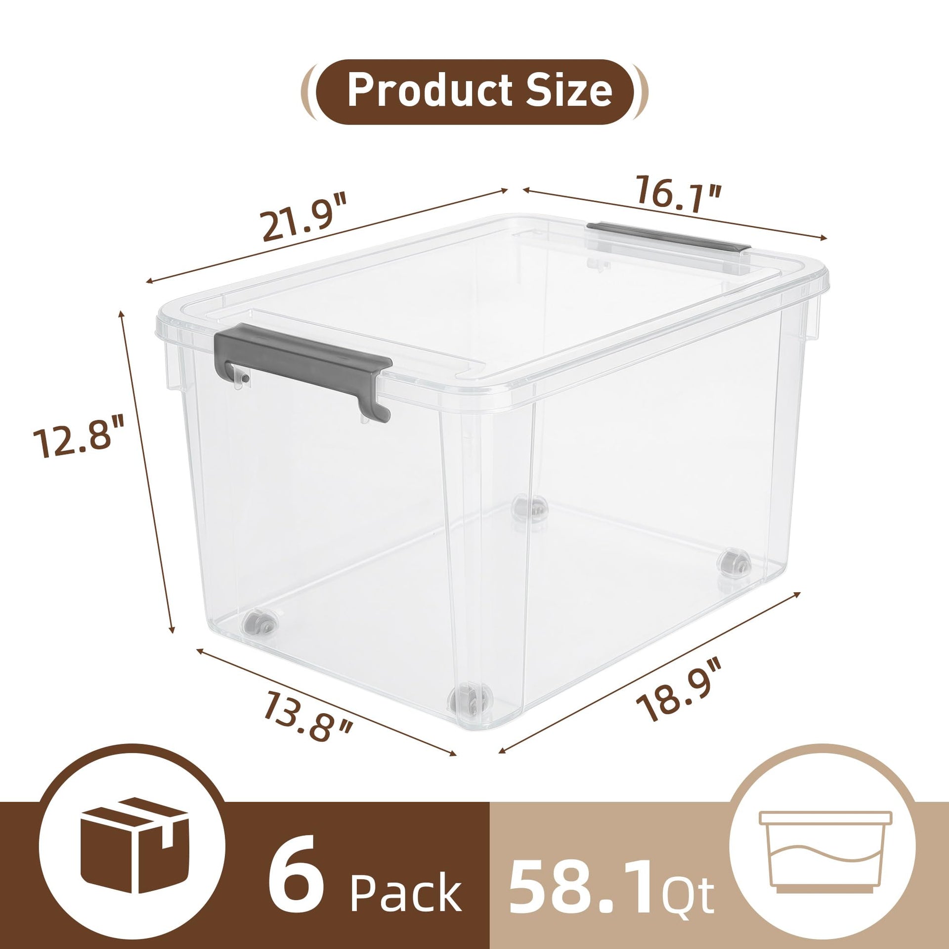 6 Packs 58.1 QT Plastic Storage Bins with Lids Large Stackable Storage Containers for Organizing Clear Storage Box for Garage (6 Count)