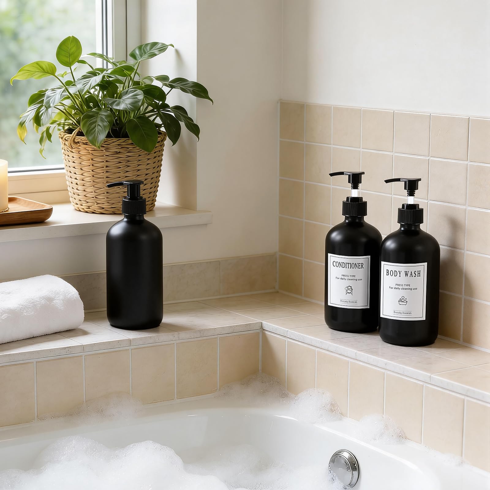 12 Pack 16oz Black Glass Soap Dispensers with Pump (12 Count)