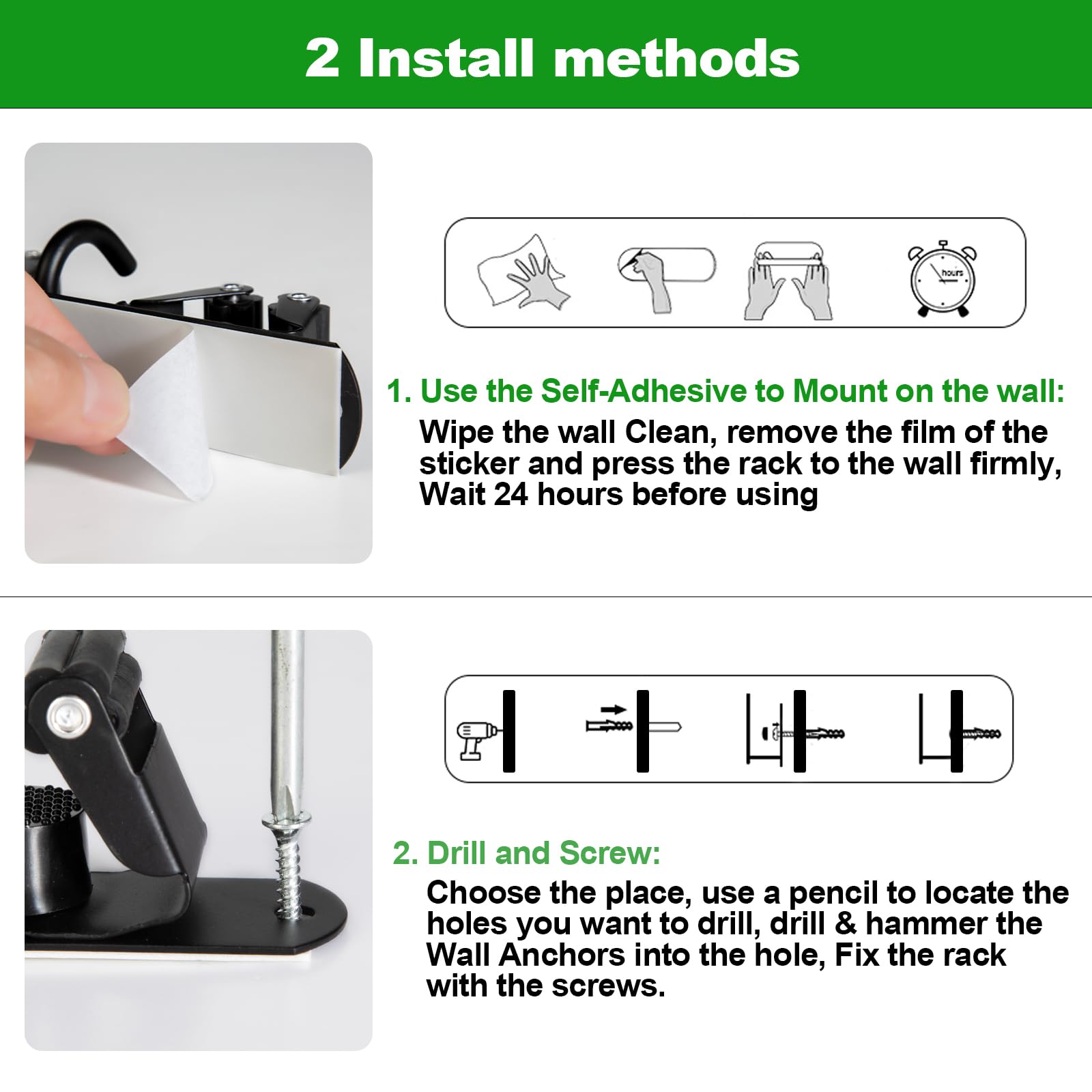 2 Pack] 5 Racks and 4 Hooks Mop and Broom Holder Wall Mount (2 Count)