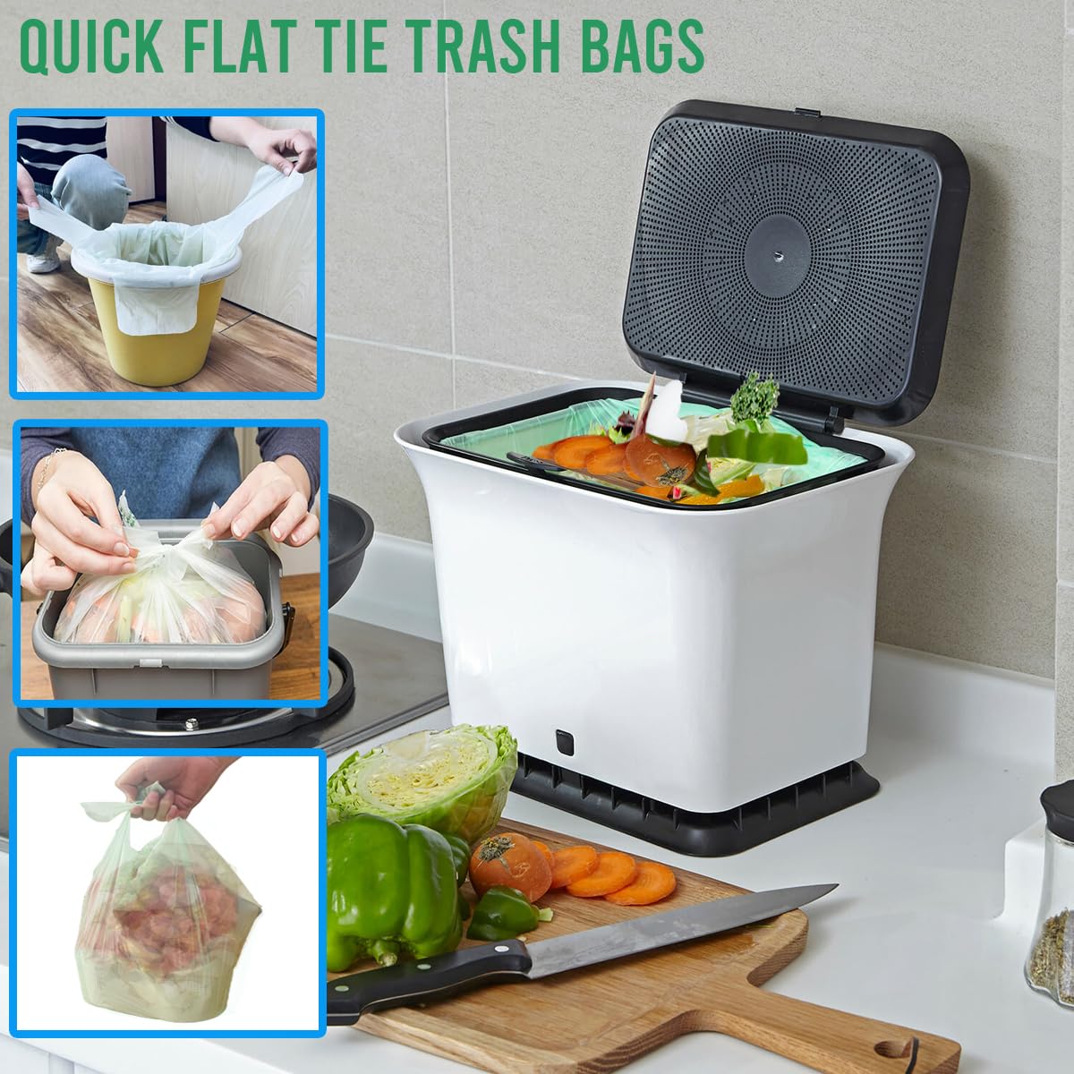 3 Gallon Flap Tie Compostable Trash Bags (100 Count)