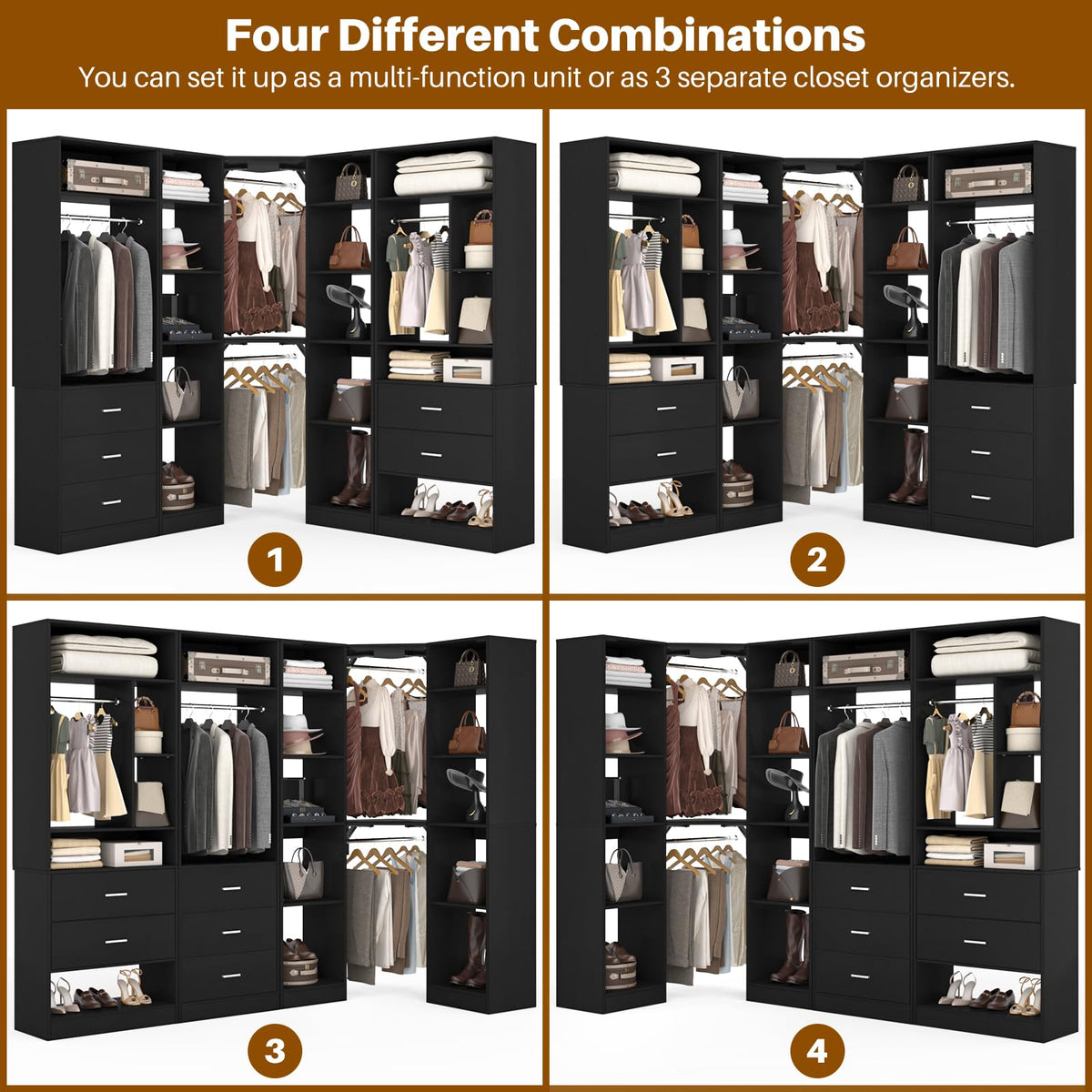 Corner Closet System with 5 Drawers