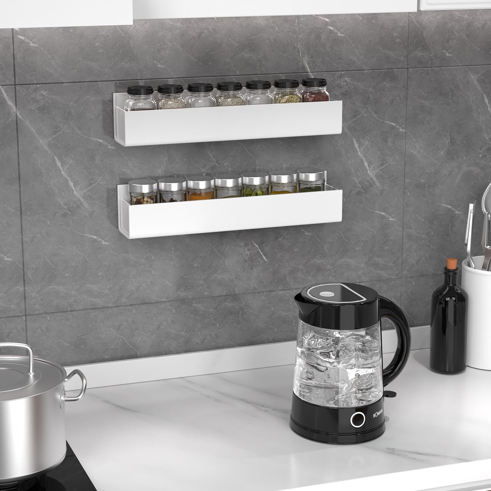 2 Pack White Acrylic Spice Rack Organizers for Cabinet Doors