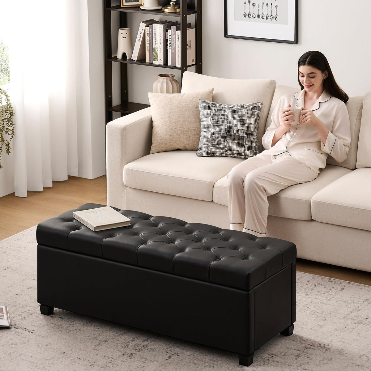 Leather Storage Ottoman Bench for Bedroom