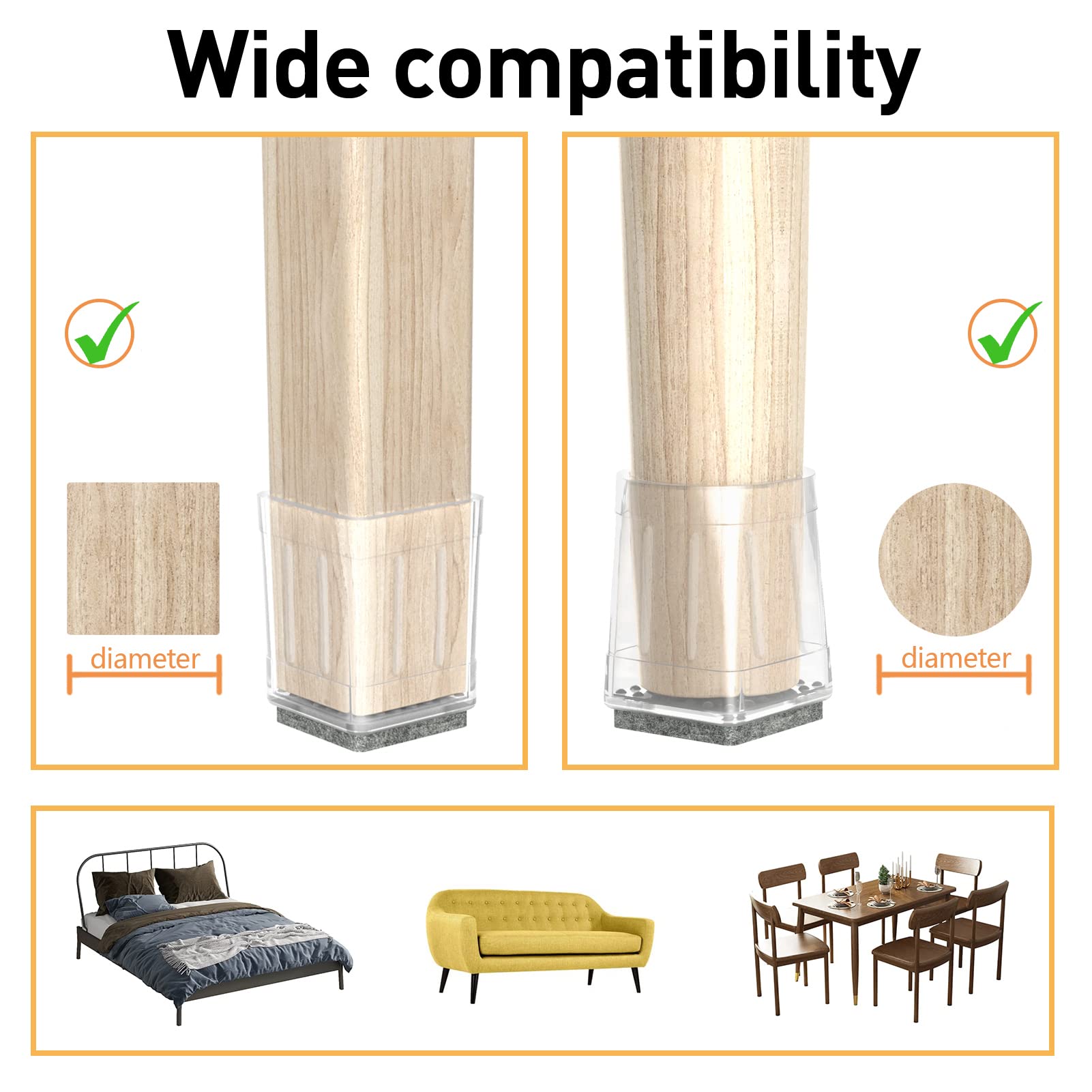 Clear Square Chair Leg Floor Protectors for Hardwood (16 Count)