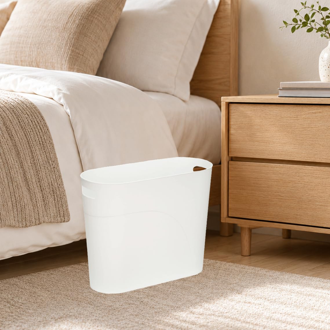 Small Trash Can Plastic Bathroom Wastebasket 3.2 Gallon Slim Garbage Container Bin with Handle for Home Kitchen Bathroom Bedroom Office (2 Count)