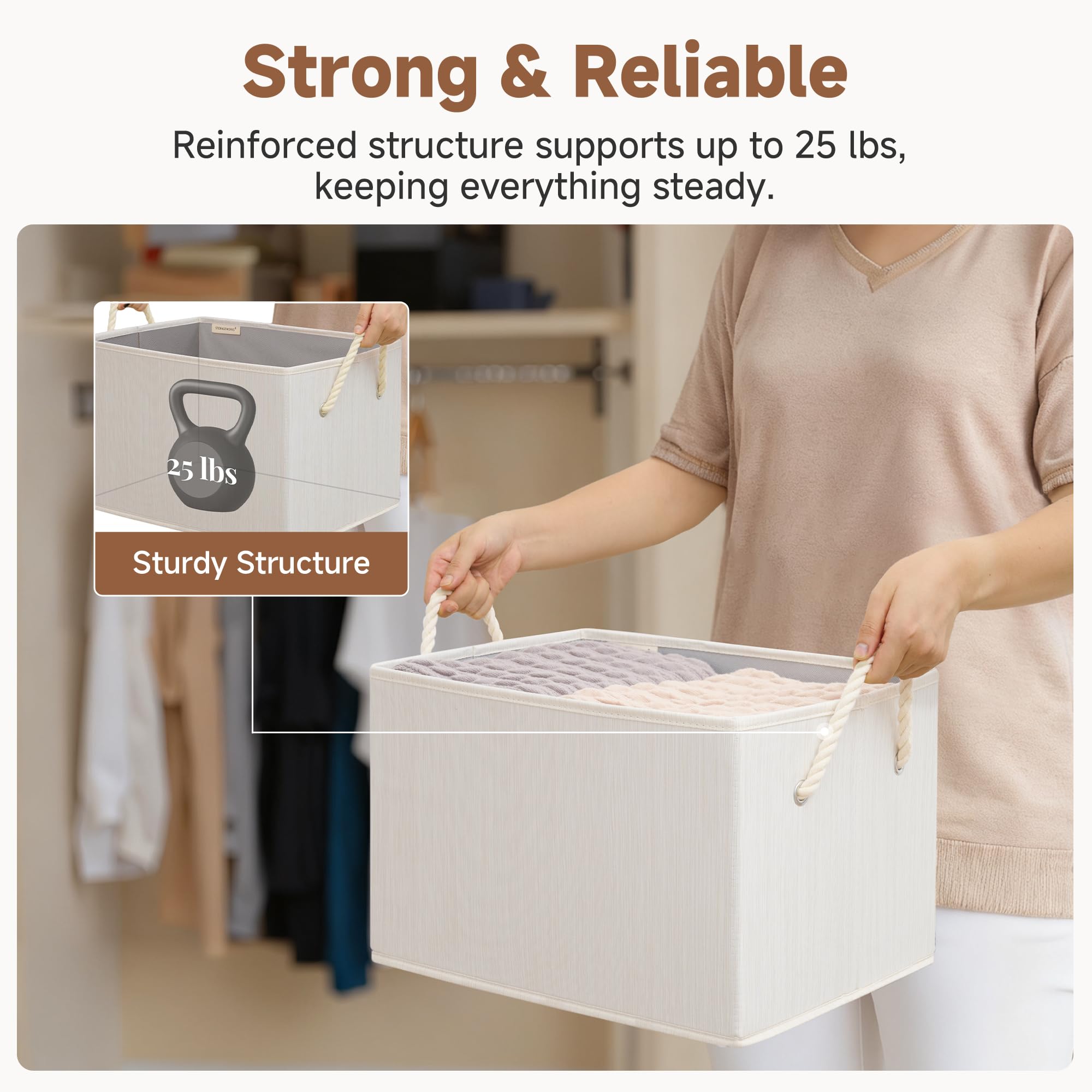 Fabric Storage Bins with Rope Handles (3 Count)