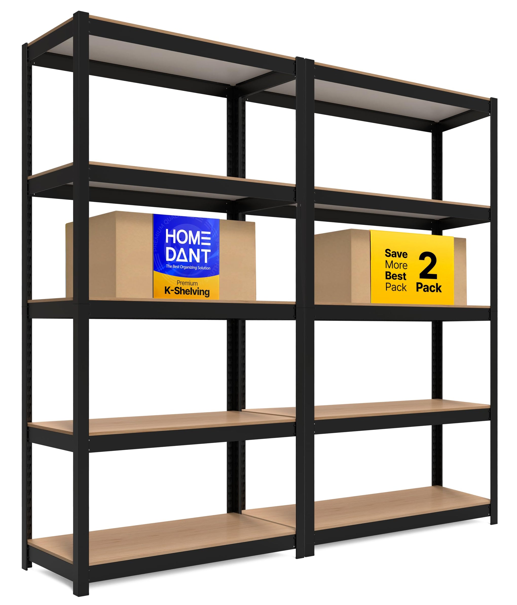 House 36.2" W 5 Tier Heavy Duty Garage Shelving Adjustable Metal Rack Storage Shelves Standing Shelf Unit Organizers Pantry Closet Office Black 2Pack (2 Count)