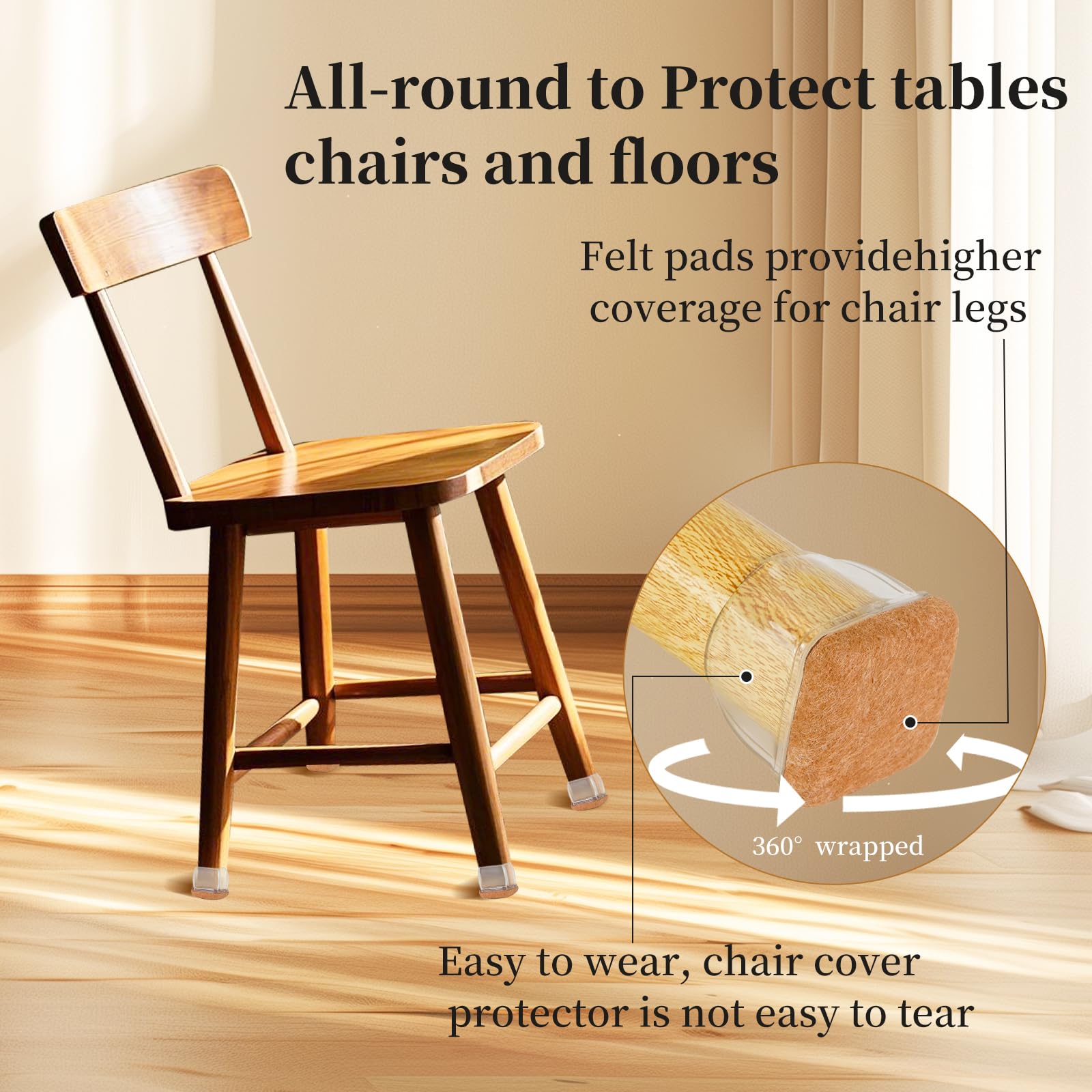 Square Chair Leg Floor Protectors for Hardwood Floors Large 24pcs (24 Count)