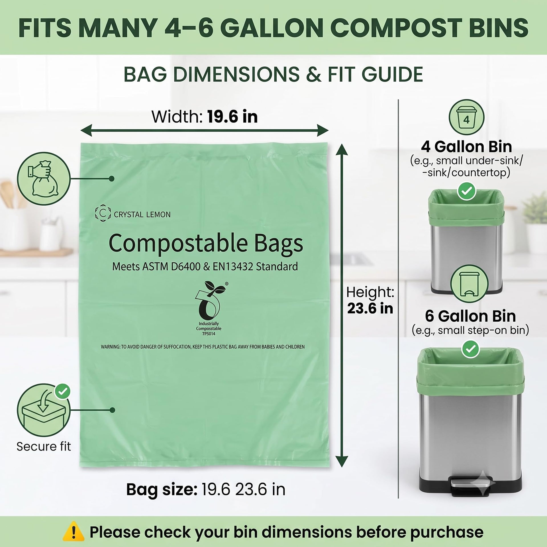 Compostable Trash Bags 6 Gallon (50 Count)