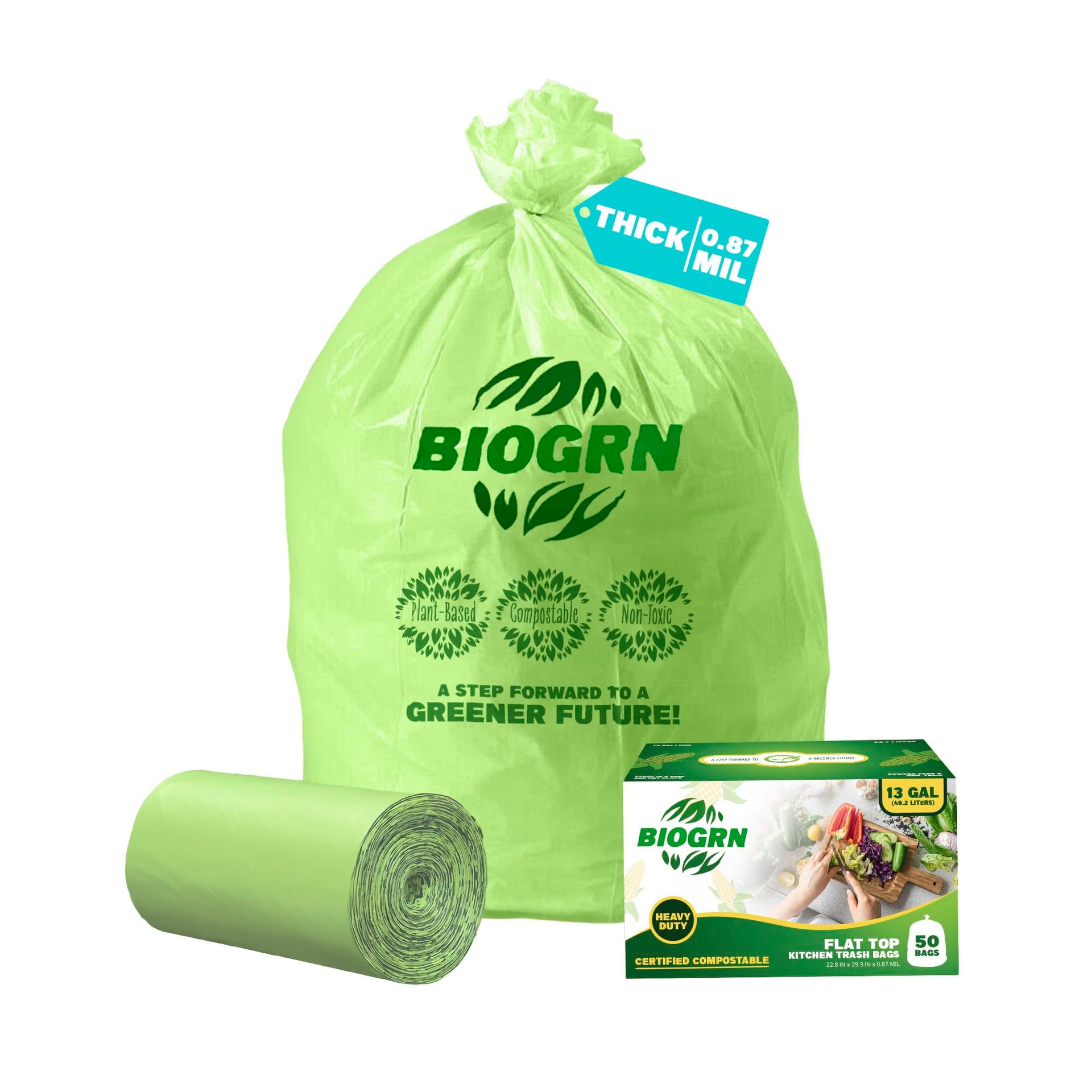 10 13 Gallon Compostable Trash Bags with Flat (50 Count)