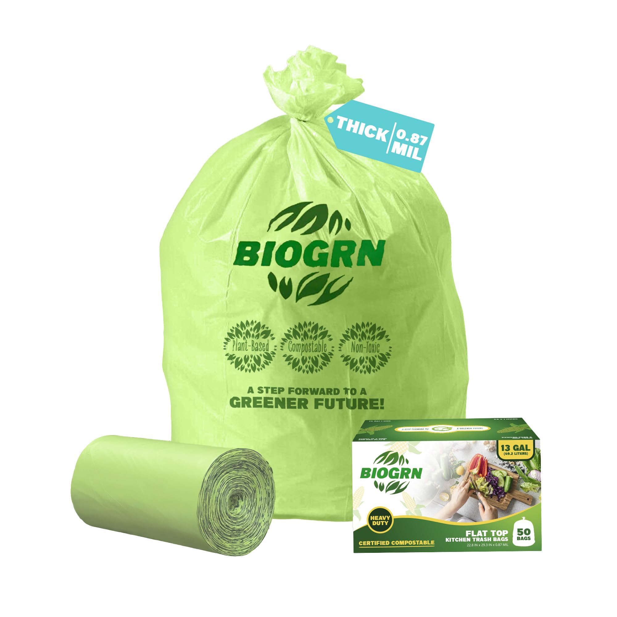 10 13 Gallon Compostable Trash Bags with Flat (50 Count)