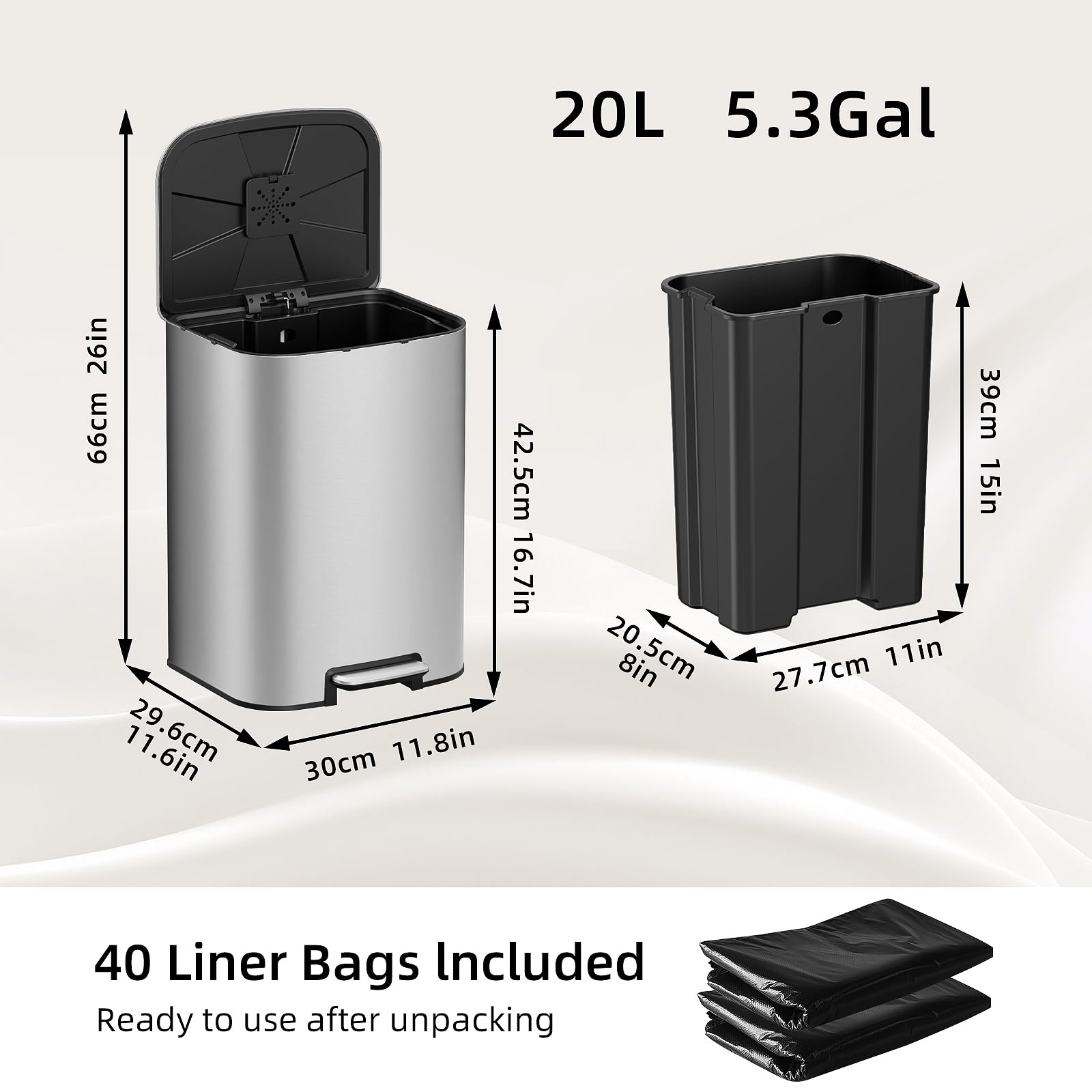 5.3 Gallon Kitchen Trash Can with Lid