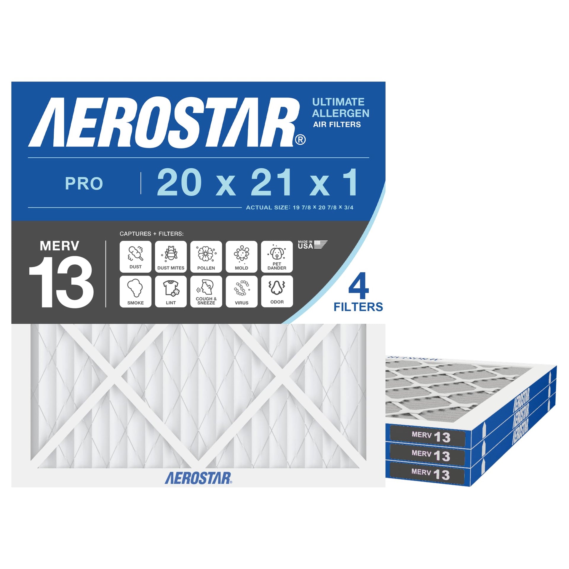 Air Filter 20x21x1 MERV 13 AC Filter (4 Count)