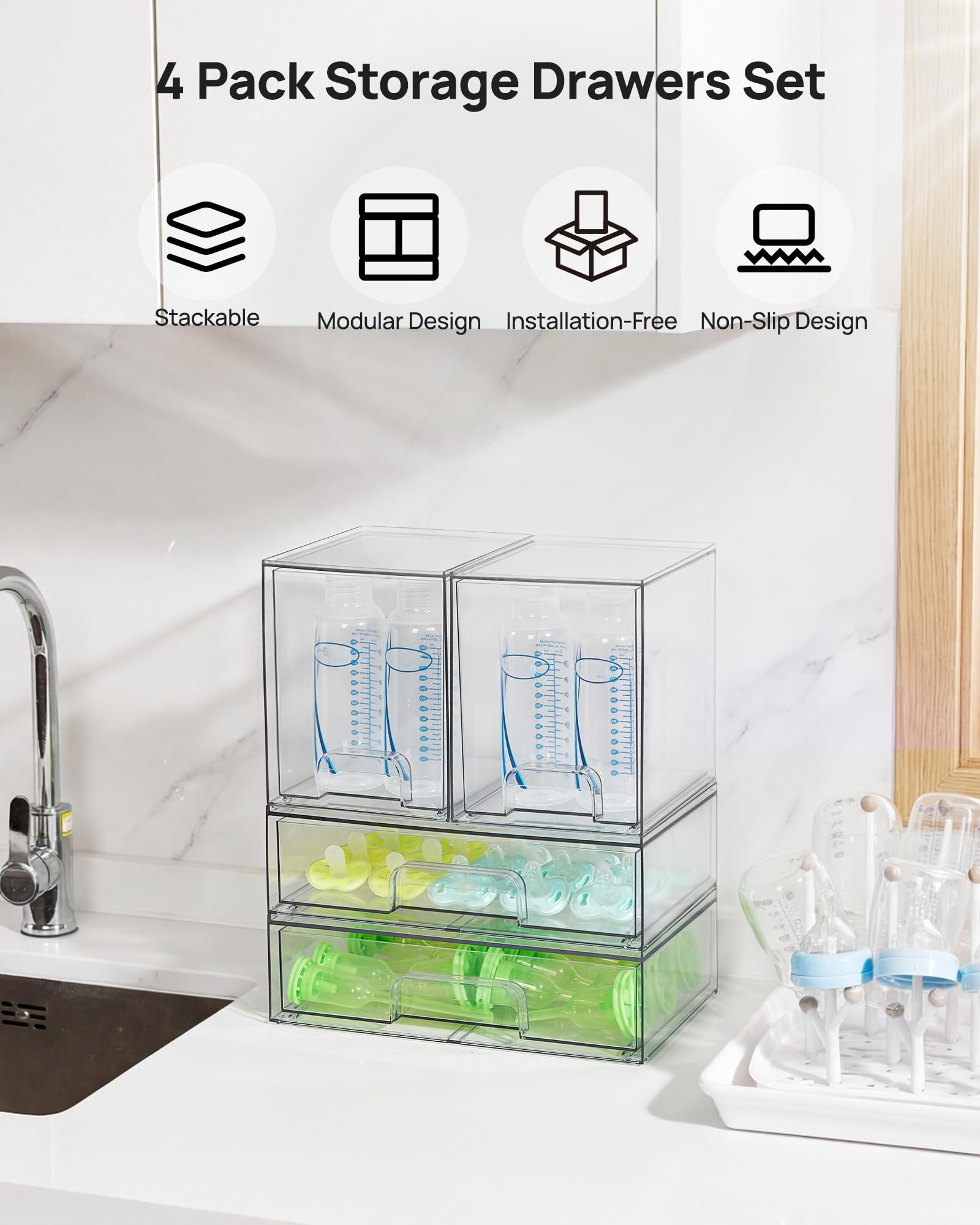 Clear Stackable Storage Drawers Set of 4 (4 Count)