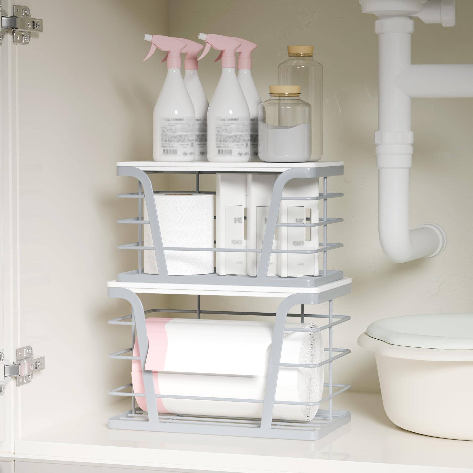2 Pack Gray Trash Bag Organizer for Kitchen and Pantry (2 Count)