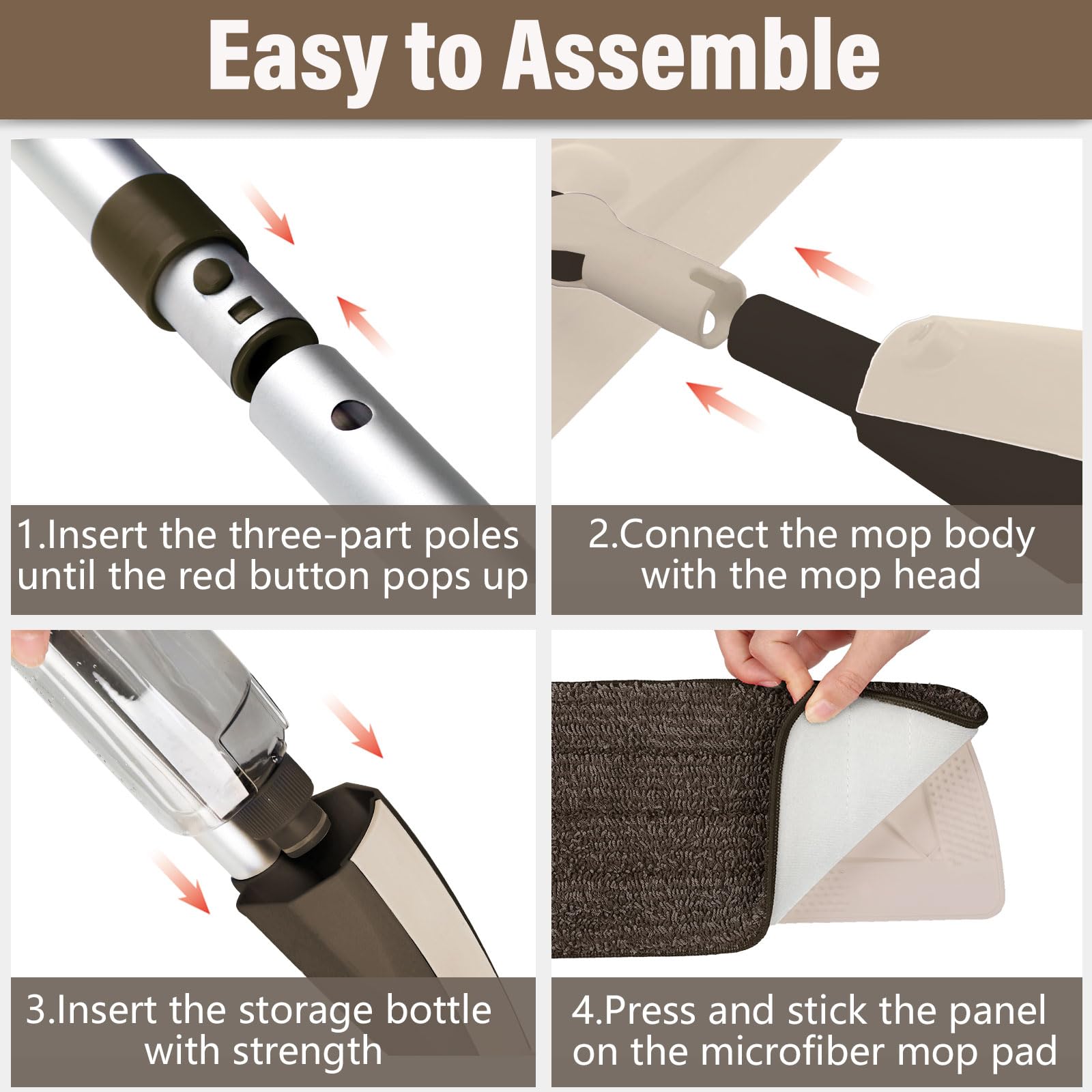 Wet Spray Mop for Floor Cleaning with 14 oz Bottle & 3 Microfiber Pads