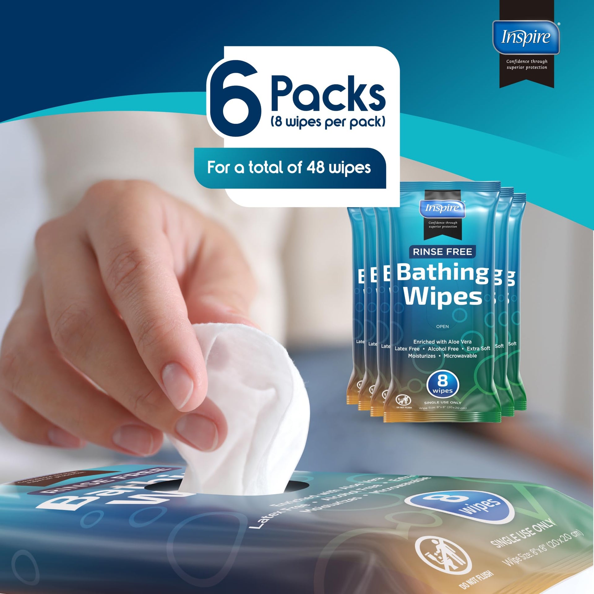 Body Wipes for adults bathing rinse free (80 Count)