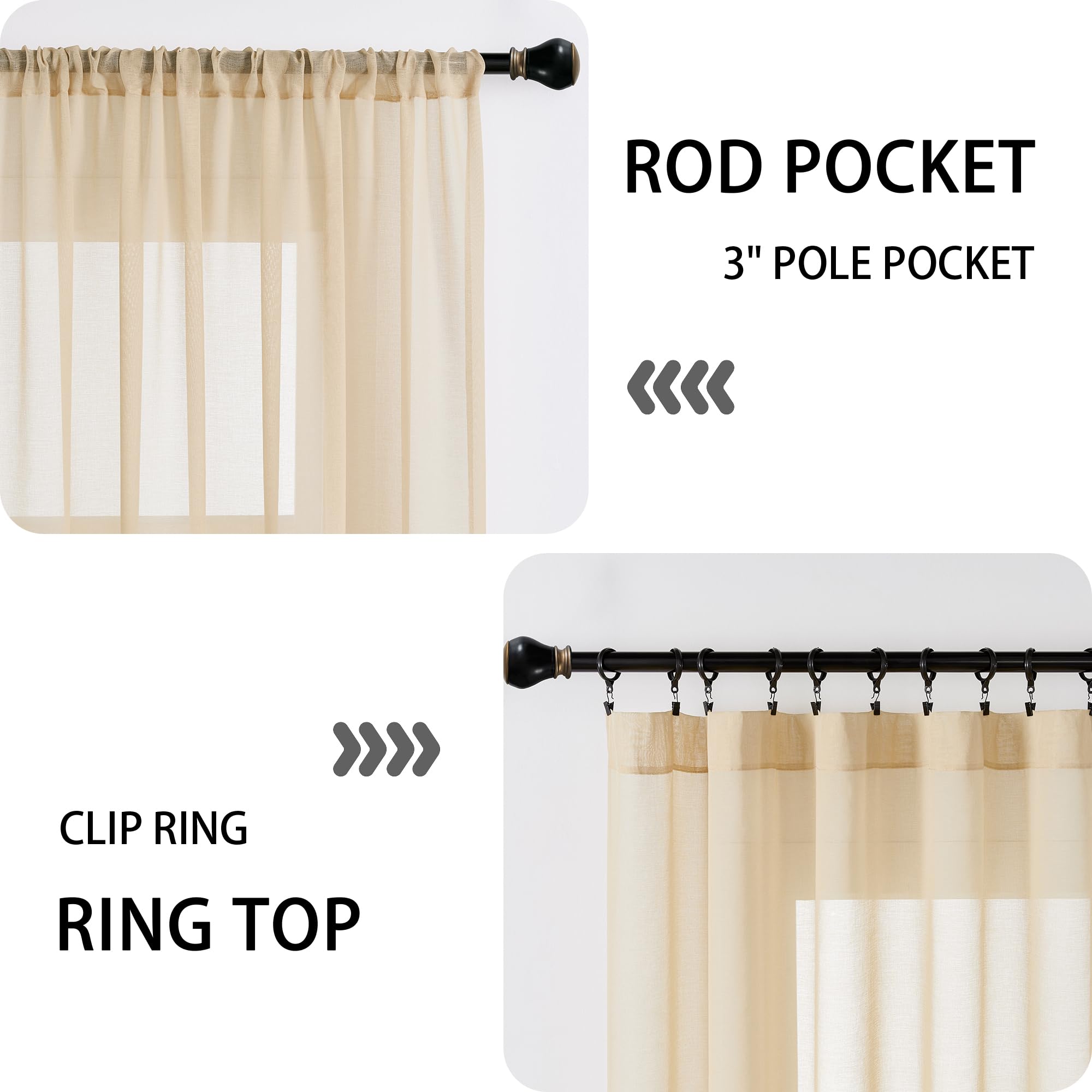 Sheer Door Curtain Closet Linen Textured Curtains Sheer Doorway Light Filtering Voile Patio Glass Doors Rod Pocket Curtain French Door