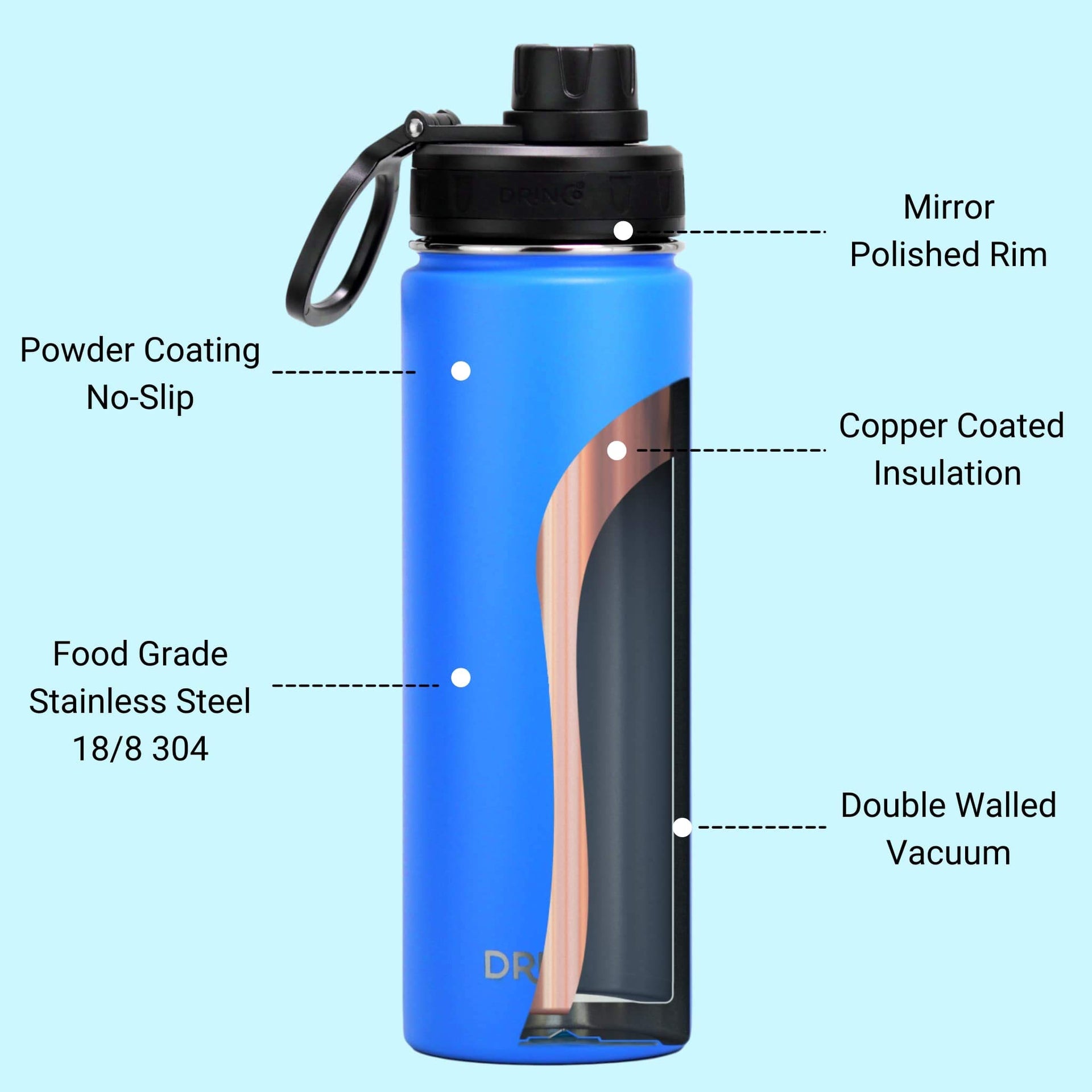 Stainless Steel Water Bottle Spout Lid Vacuum Insulated Double Wall Water Bottle Wide Mouth