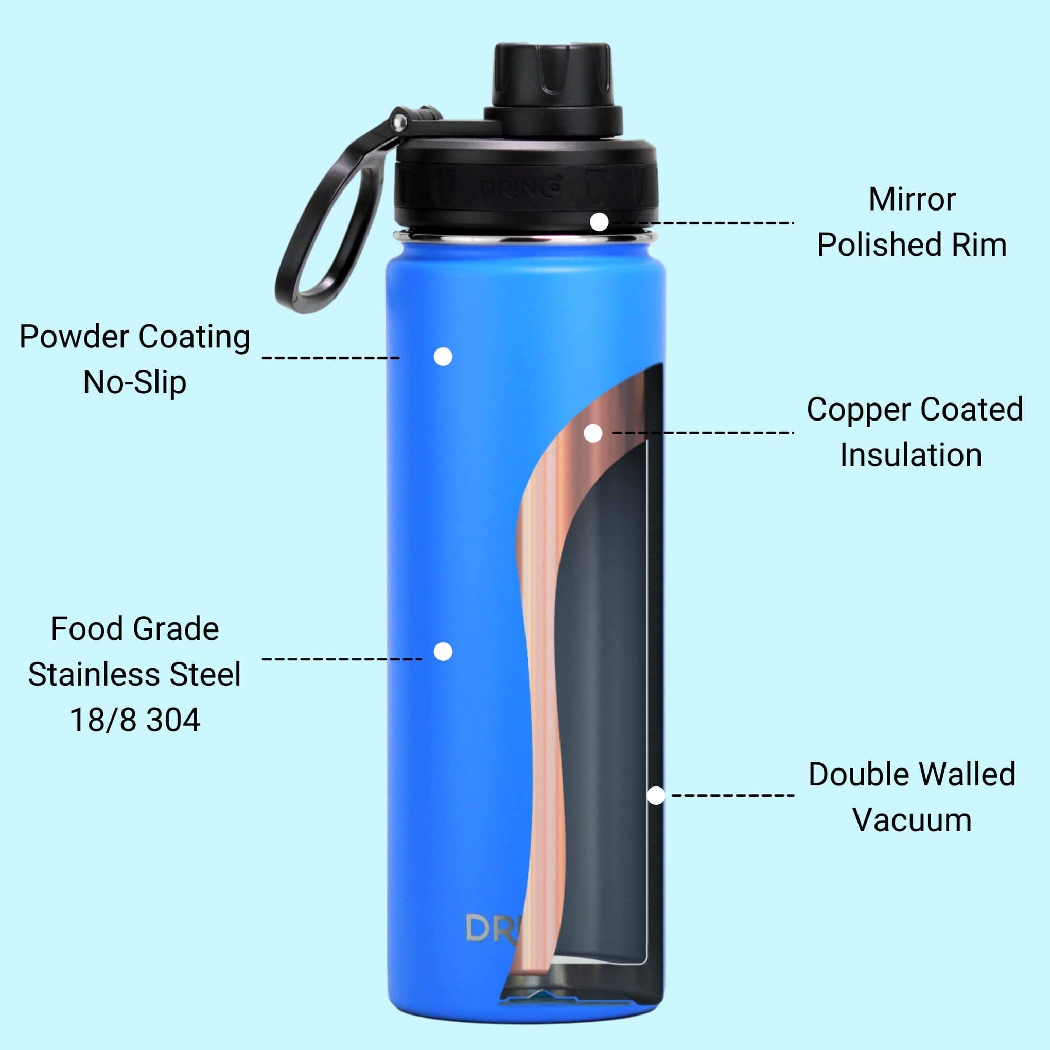 Stainless Steel Water Bottle Spout Lid Vacuum Insulated Double Wall Water Bottle Wide Mouth