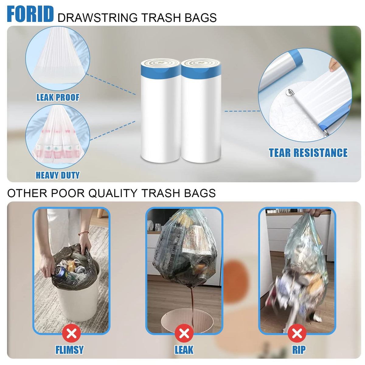 Mini Drawstring Trash Bags (60 Count)