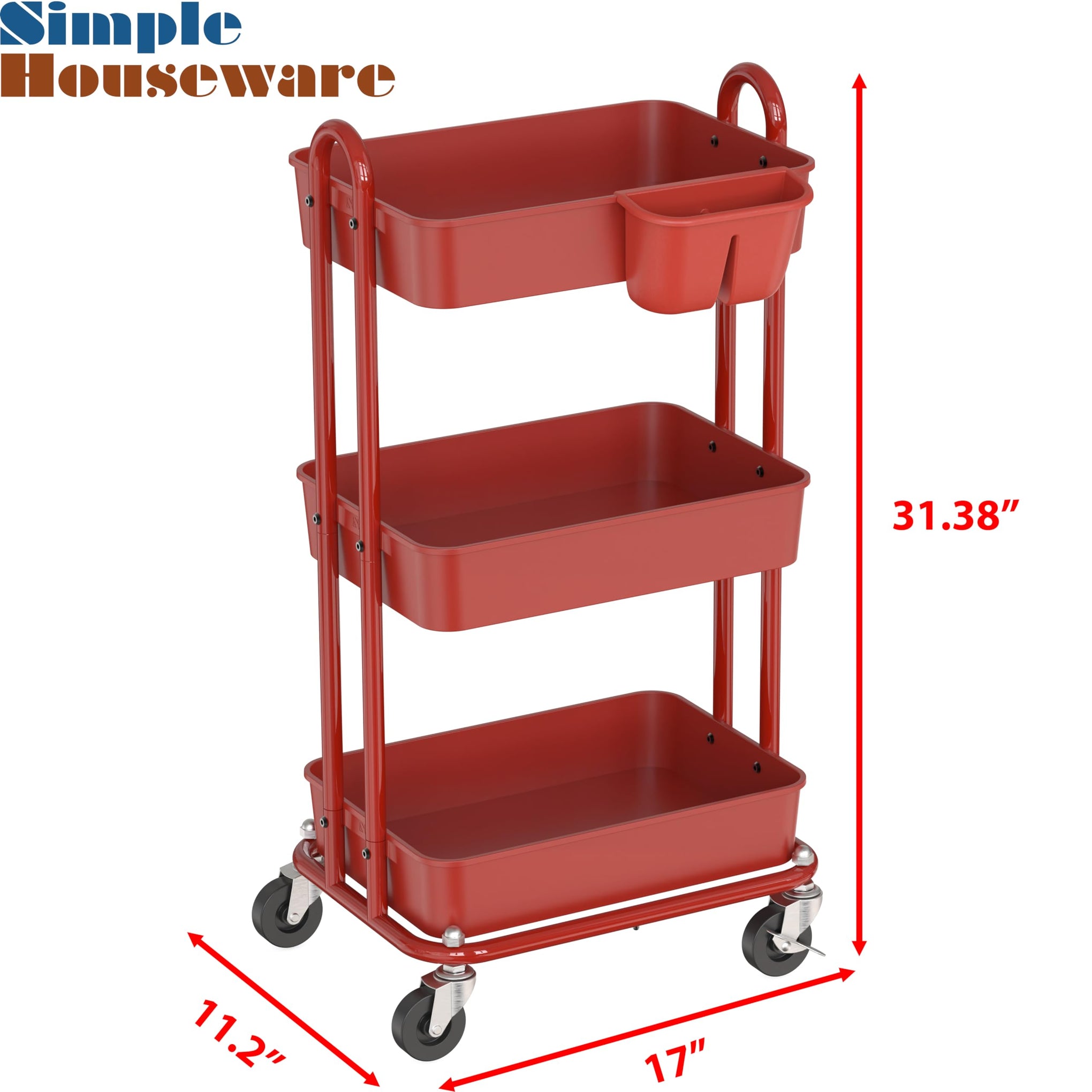 3 Tier Rolling Utility Cart with Hanging Bucket