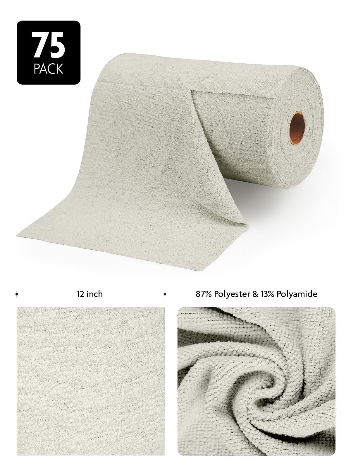 Microfiber Cleaning Cloth Roll (75 Count)