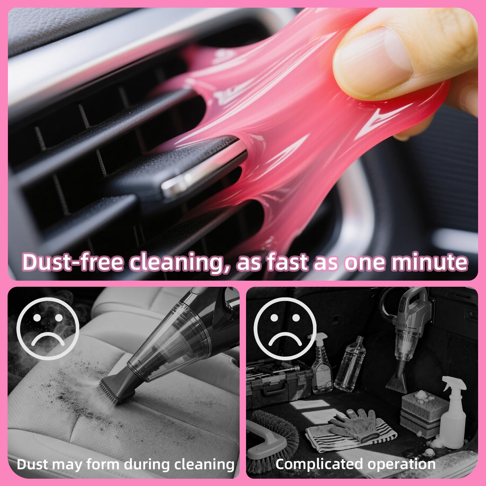 2Pack Car Cleaning Gel Reusable Detailing Kit Slime Cleaner Pink (2 Count)