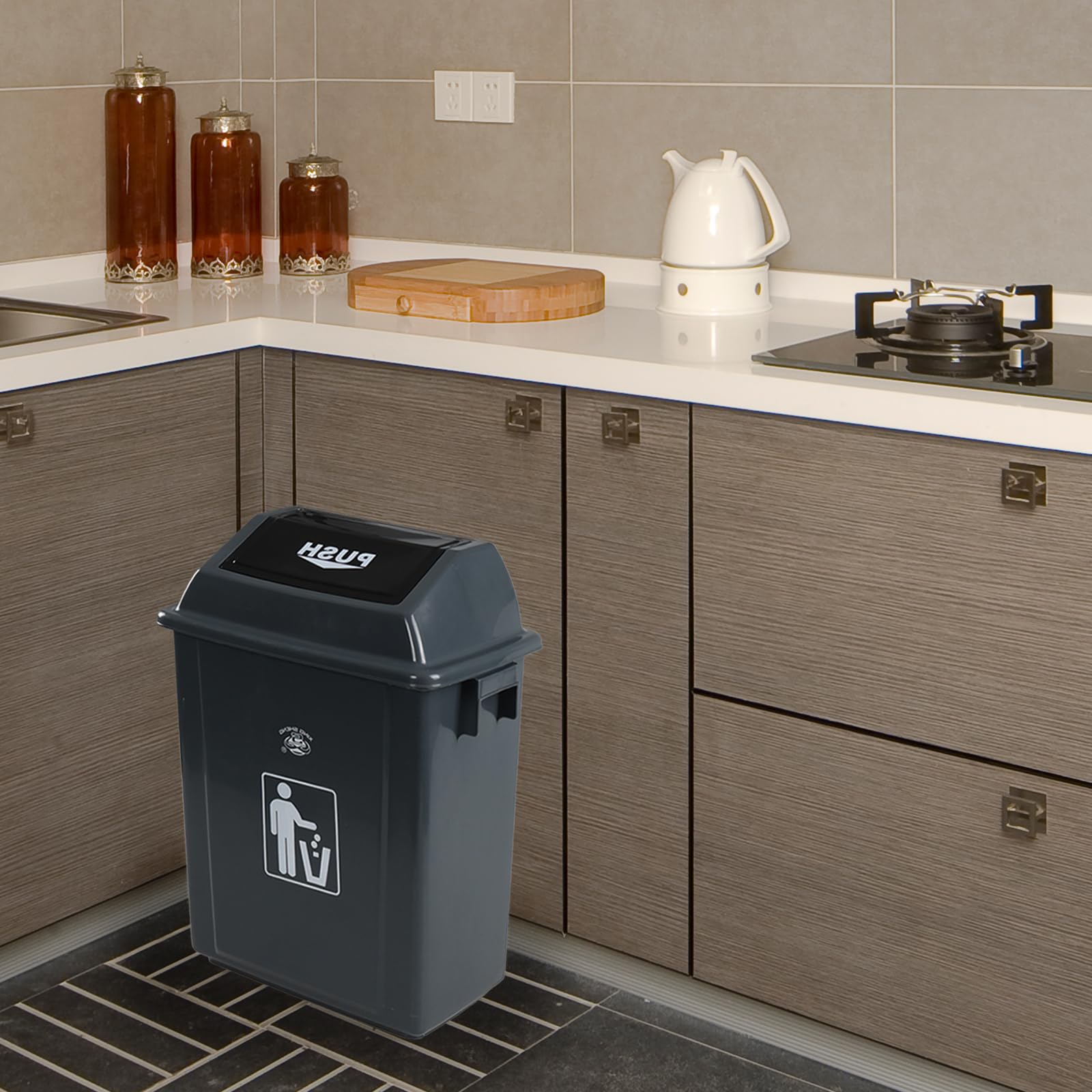 4 Pack 6 Gallon Plastic Trash Can with Swing Top (4 Count)