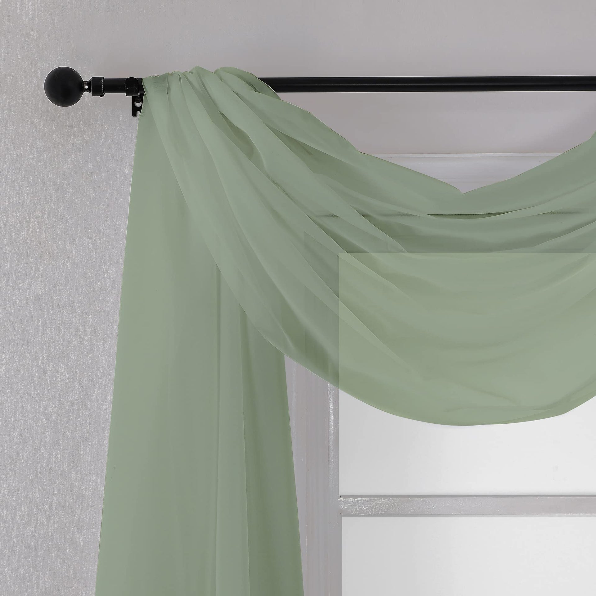Sage Green Sheer Scarf Valances for Windows 216 Inch Extra Long (2 Count)
