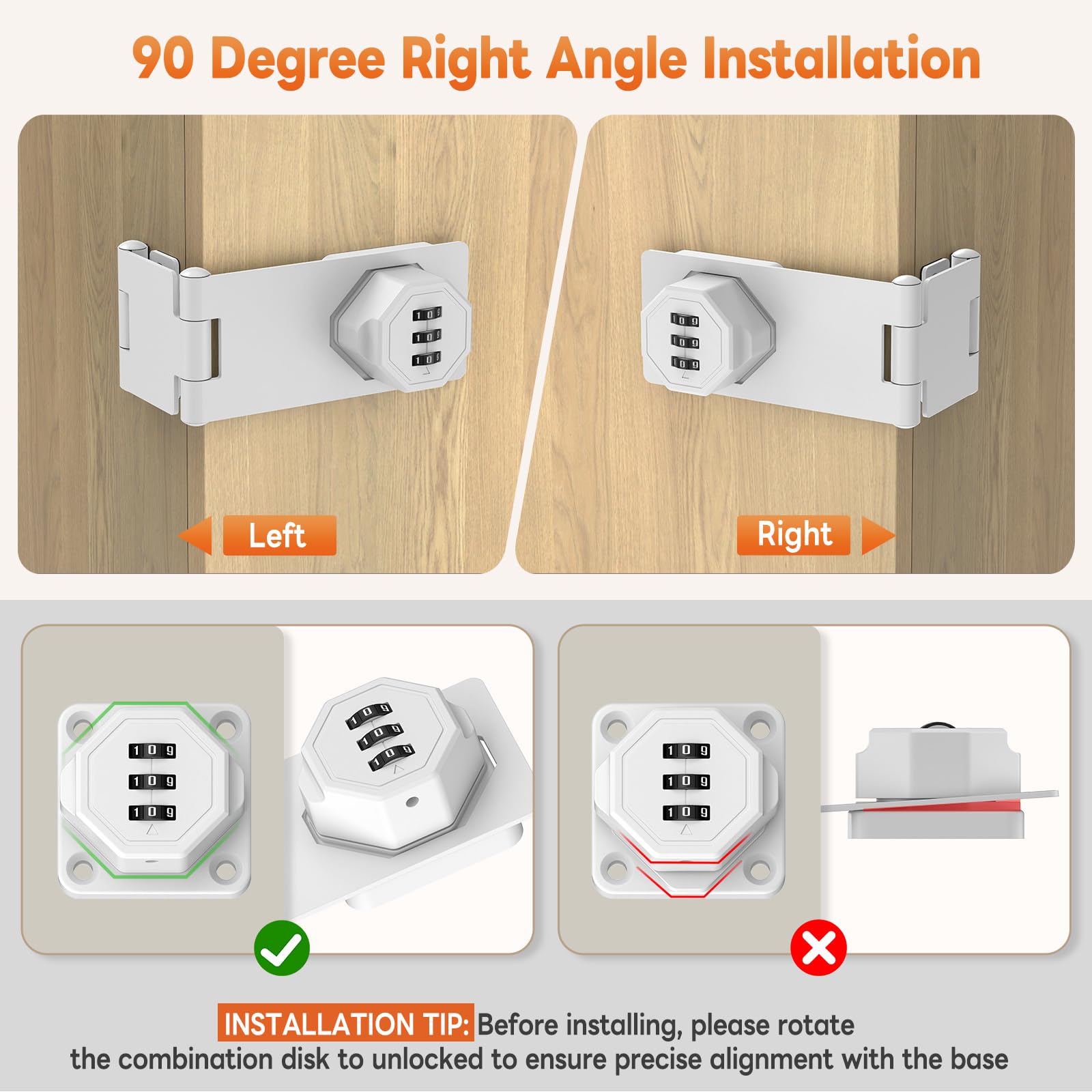 90 Degree 3 Digit Combination Cabinet Lock