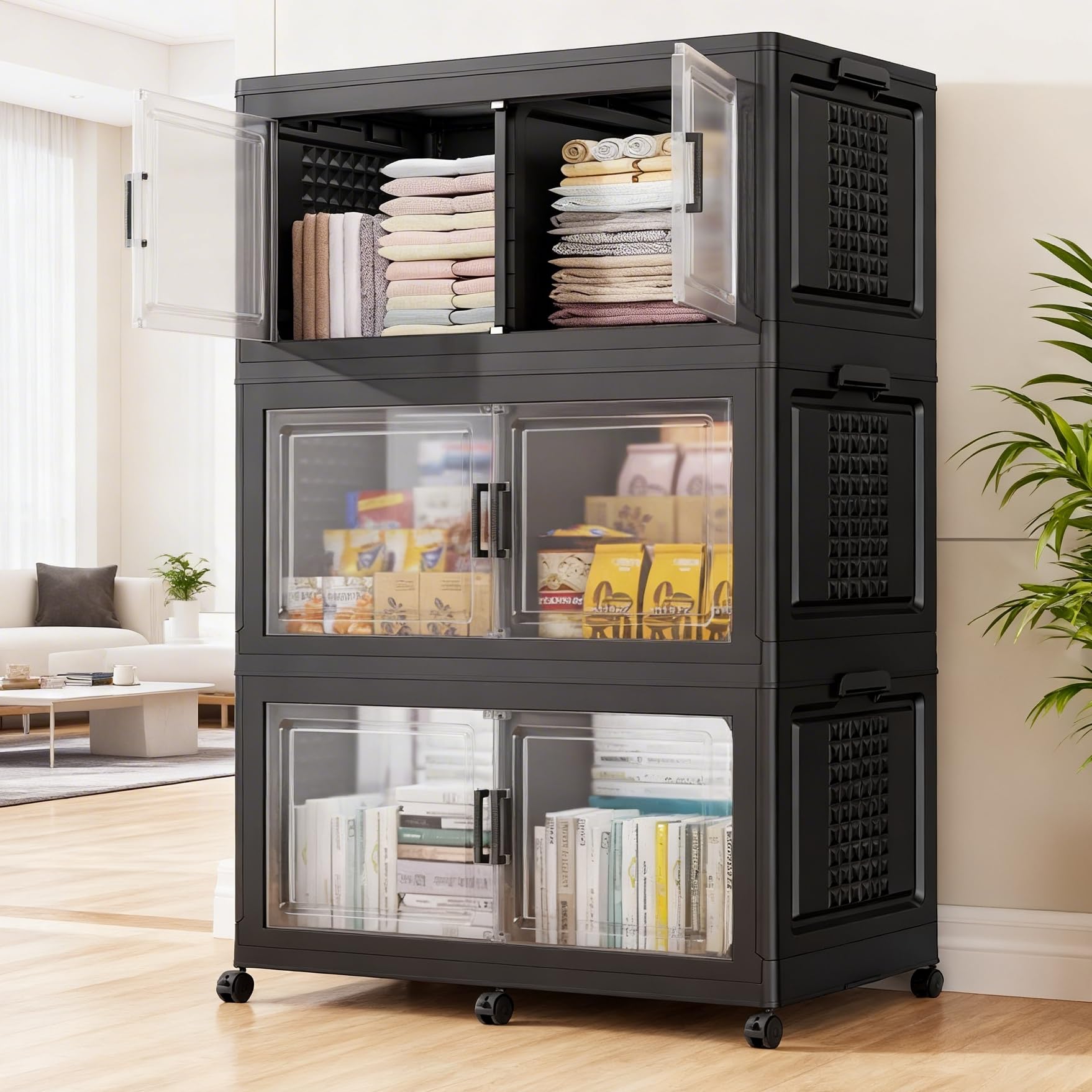 600 Qt Stackable Storage Bins Foldable Cabinet (3 Count)