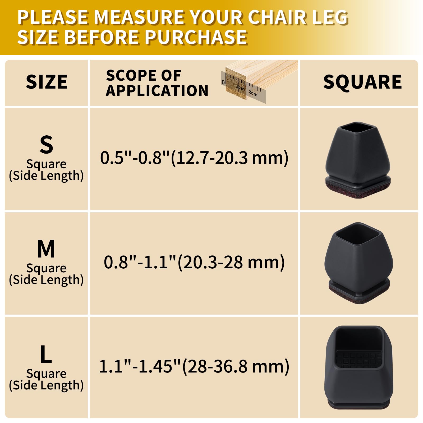 24 Pcs Square Silicone Chair Leg Floor Protectors (24 Count)