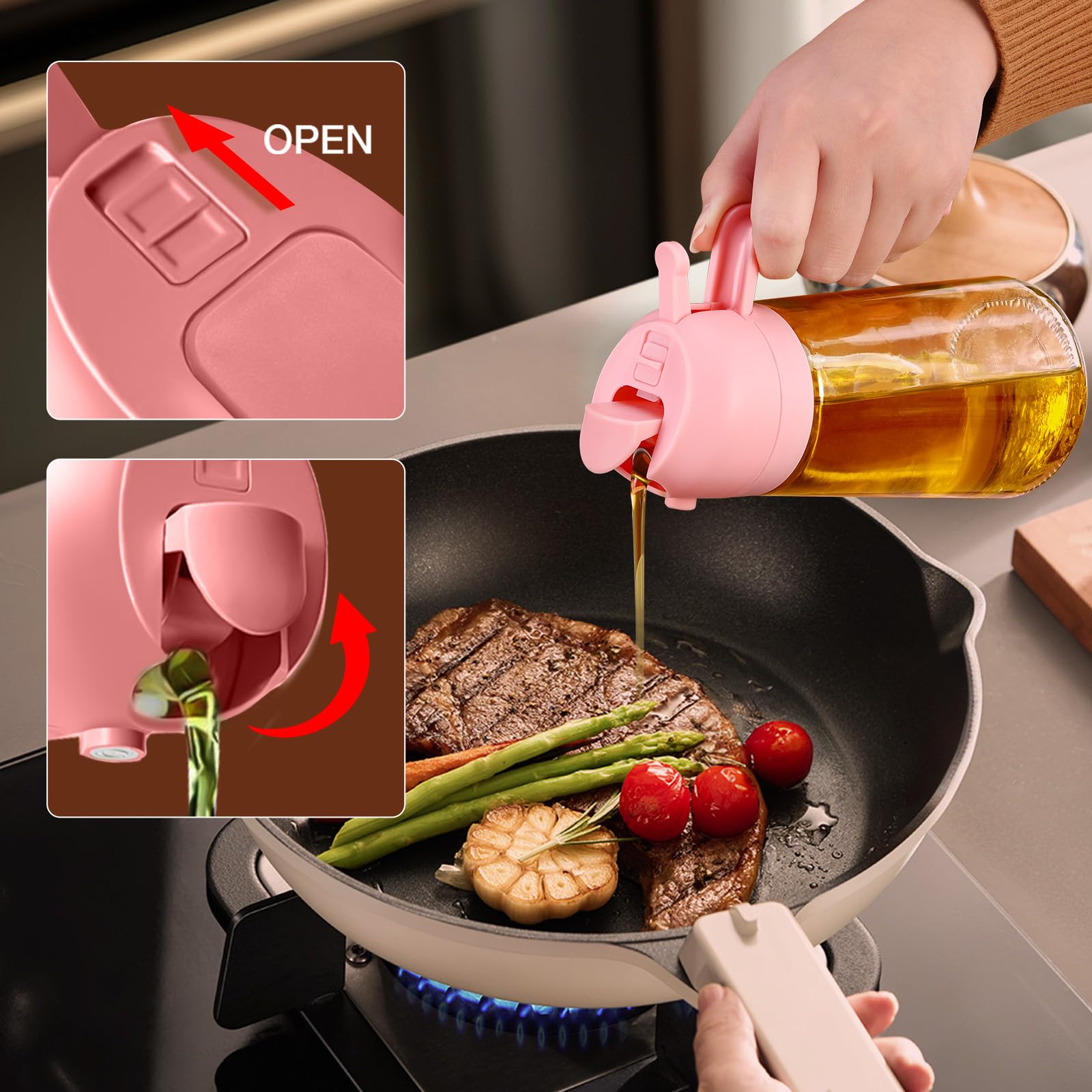 2Pcs 16oz 470ml Glass Olive Oil Sprayer for Cooking with Stickers