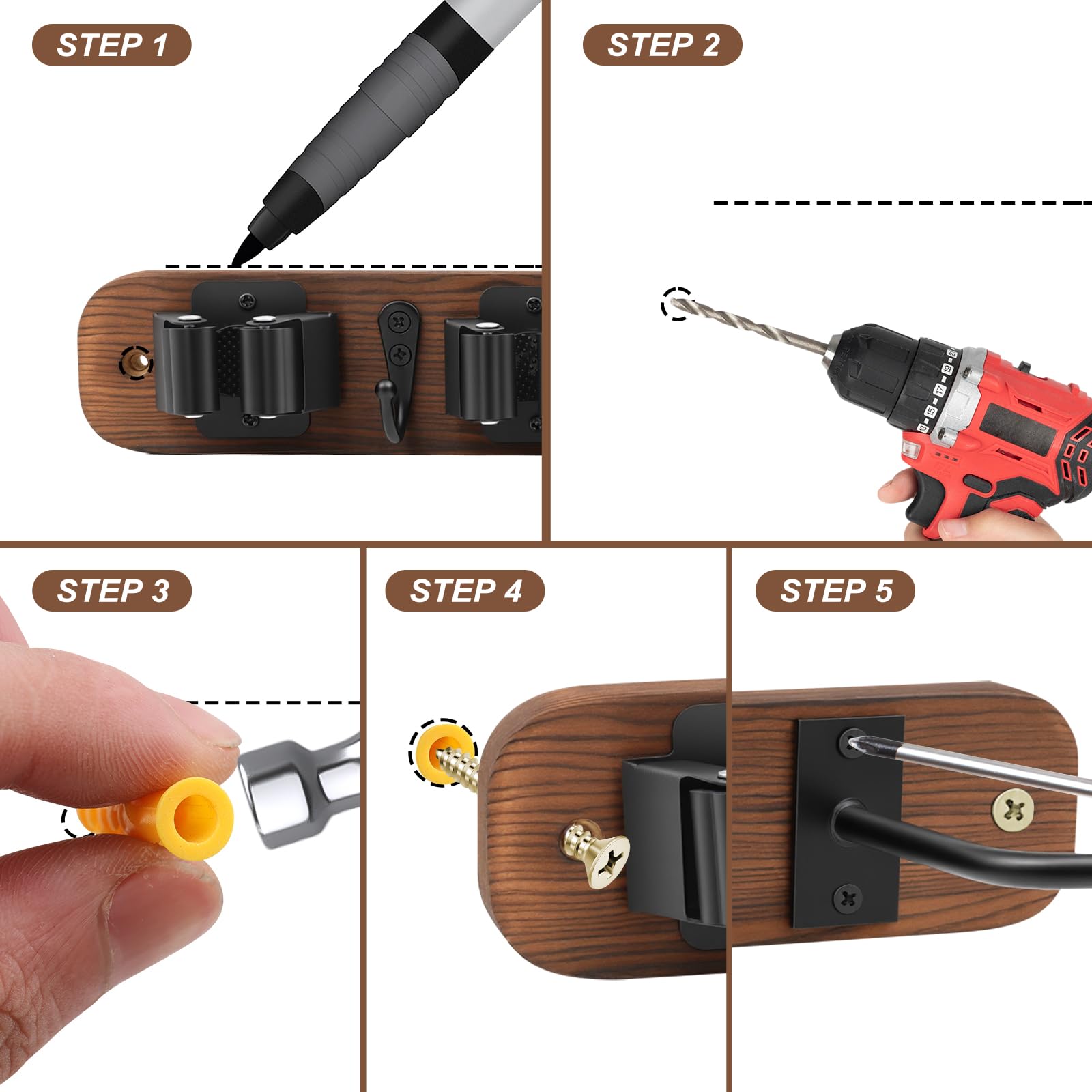Broom Holder Wall Mount With Vacuum Cleaner Holder