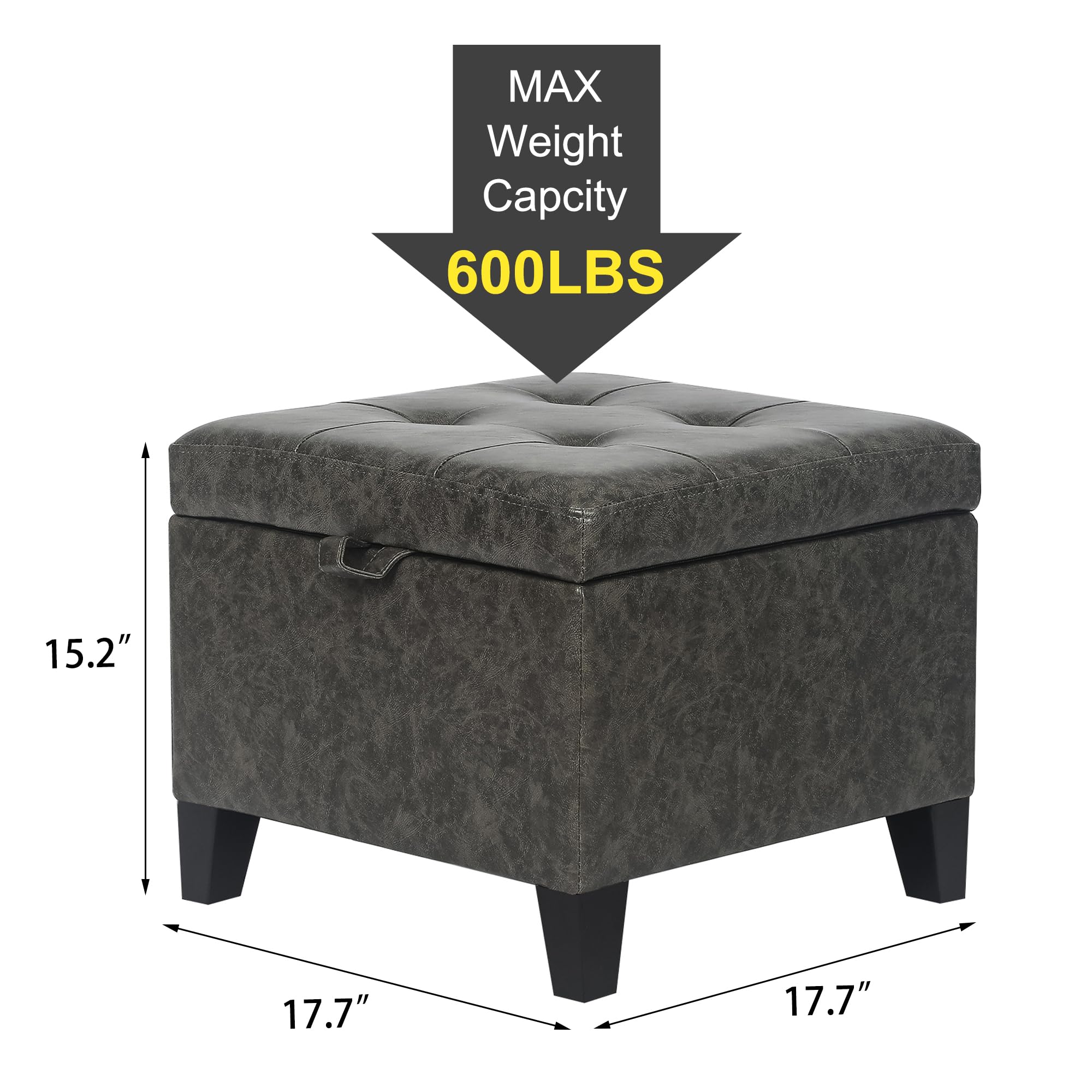 15.2" Square Faux Leather Storage Ottoman