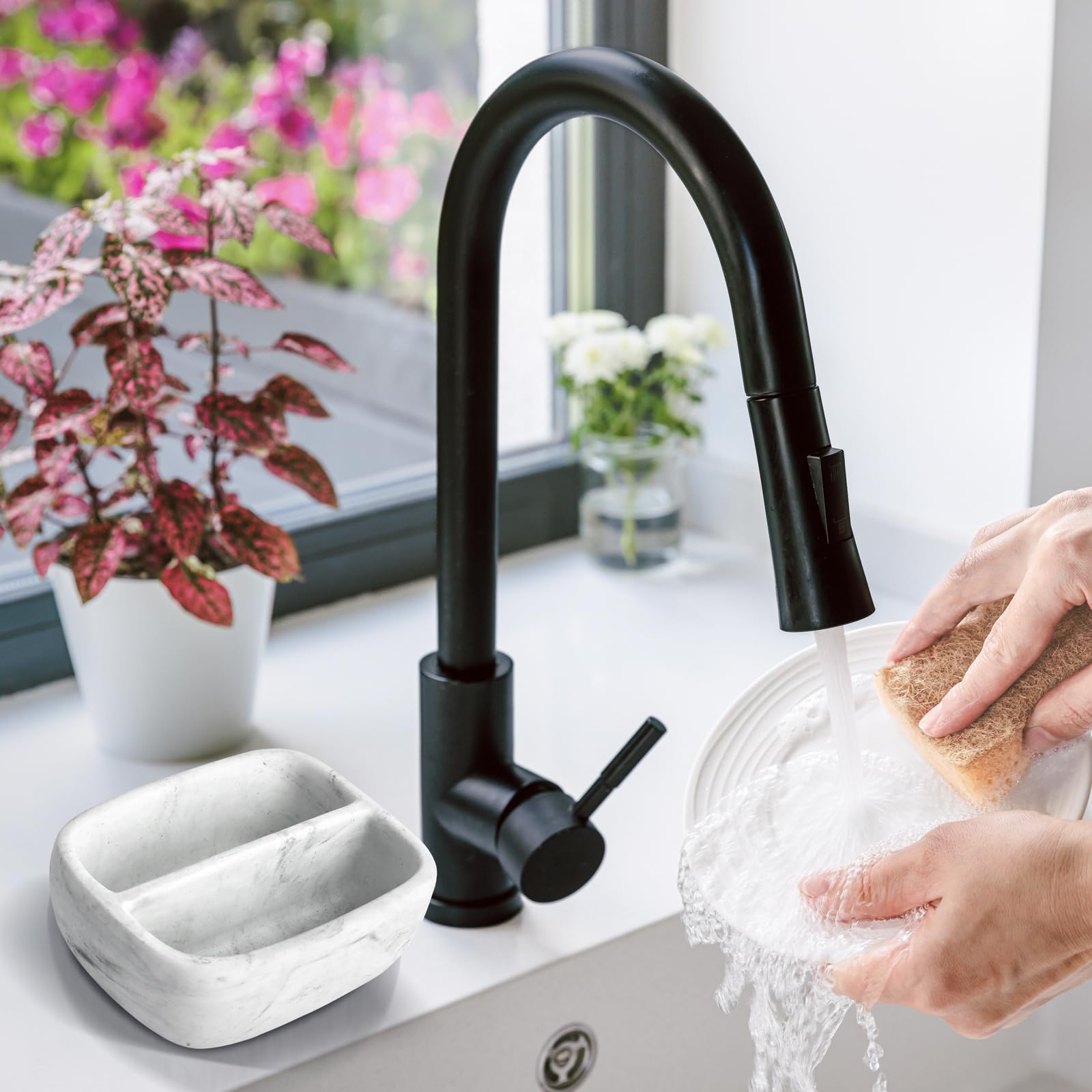 Modern White Resin Sponge Holder for Kitchen Sink