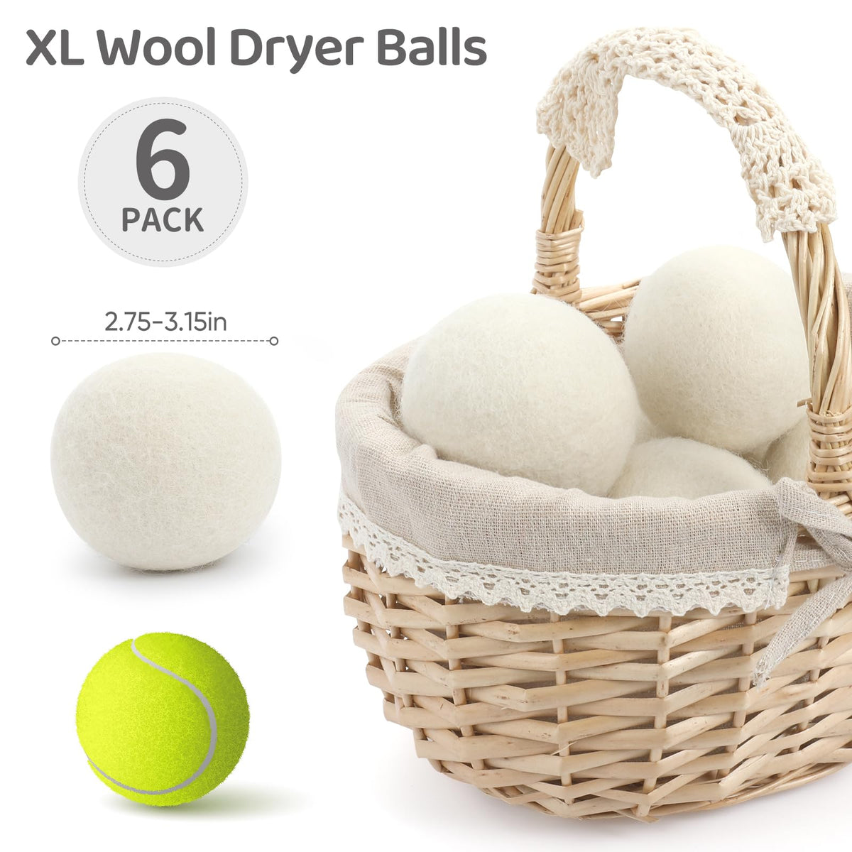 Wool Dryer Balls 6 Pack (6 Count)