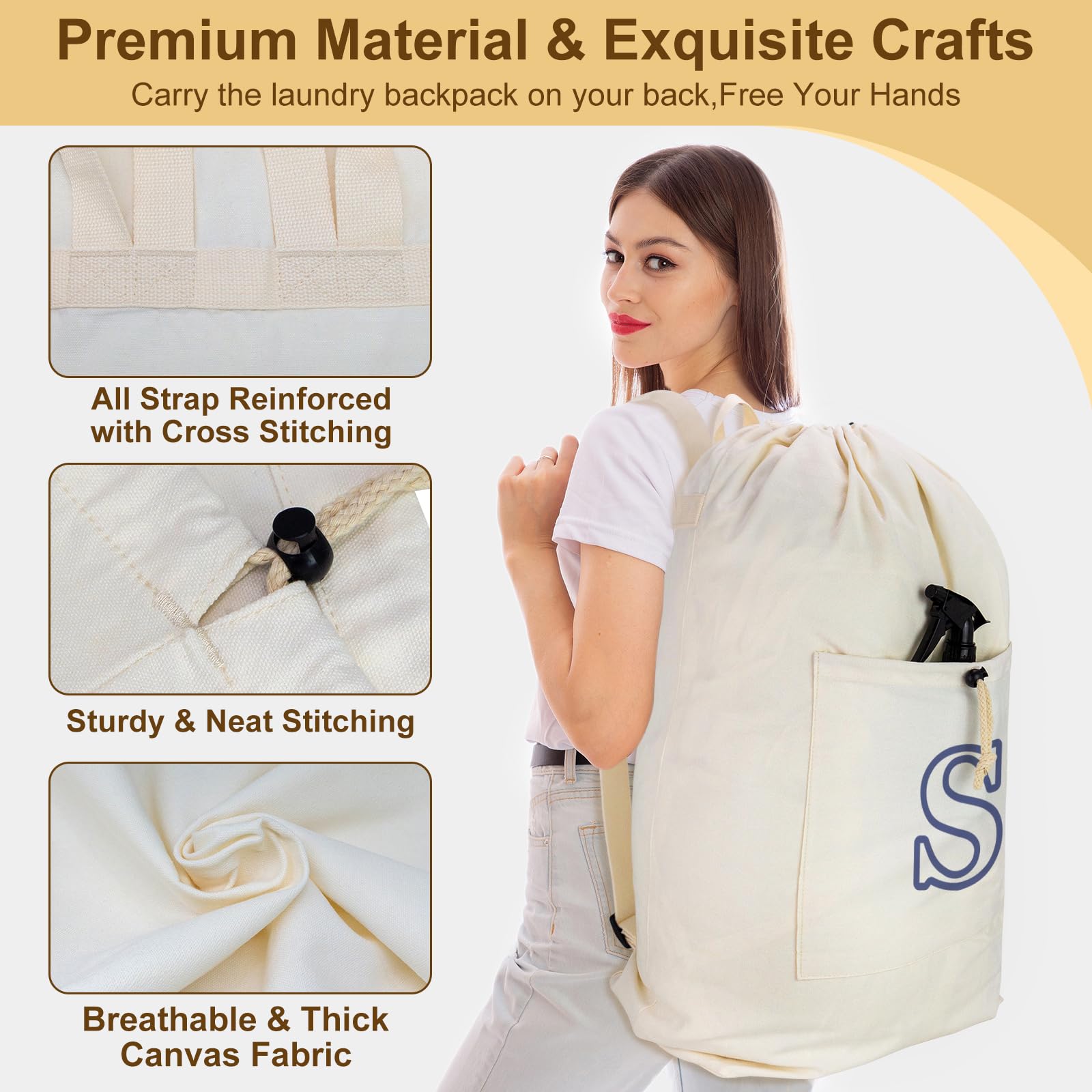 Laundry Bag Backpack Personalized Initial Canvas Laundry Bag