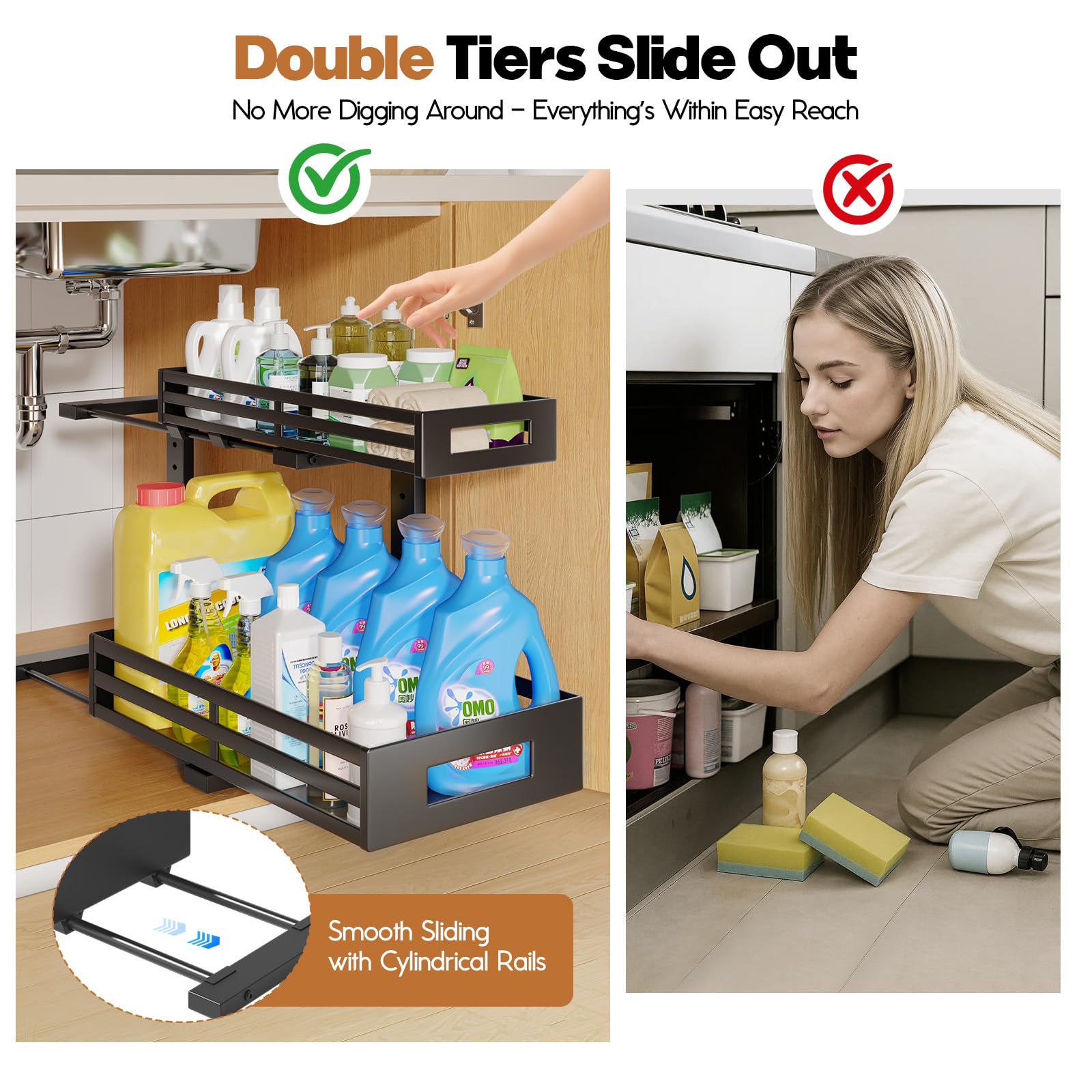 2 Pack 17"Deep Under Sink Organizer And Storage (2 Count)