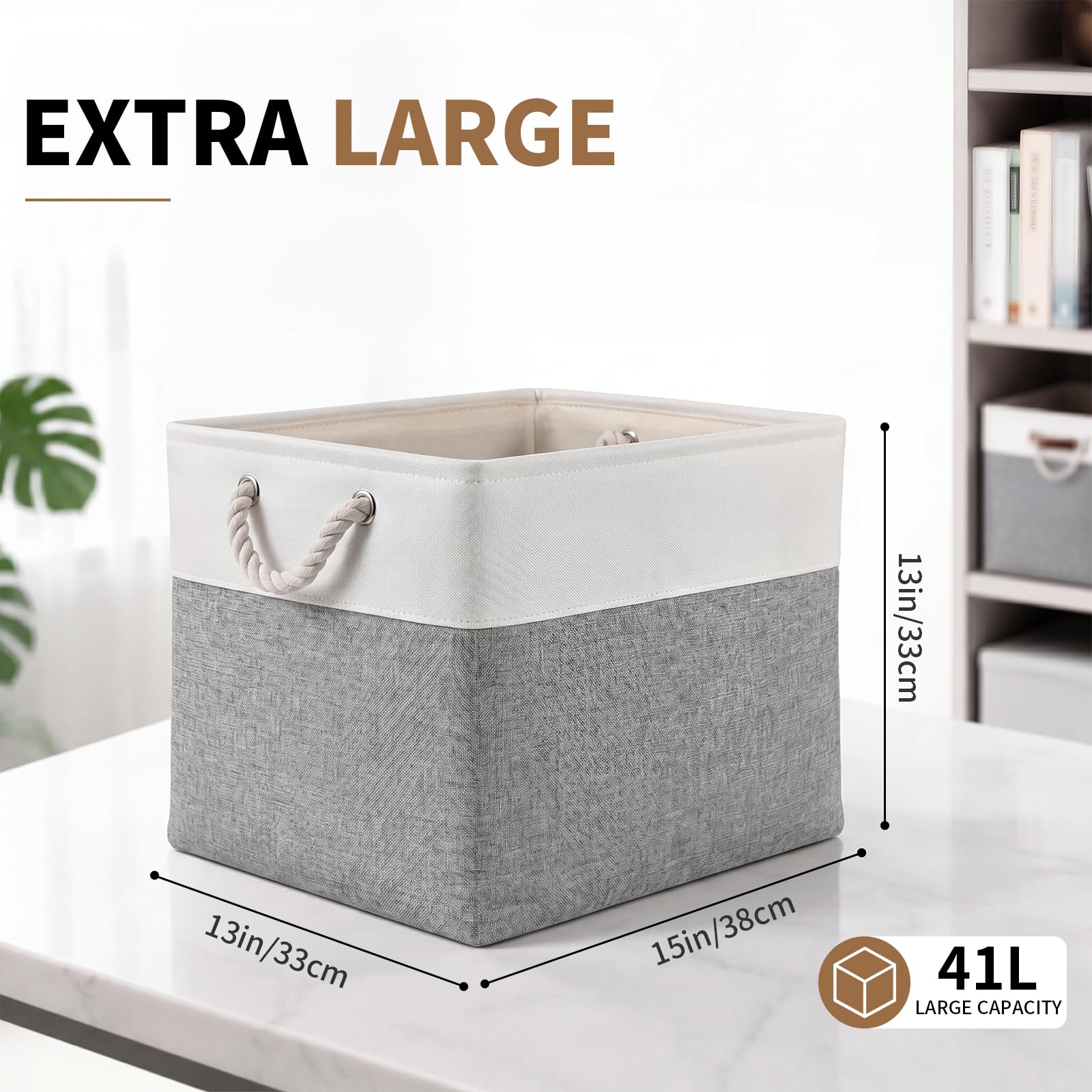 13×15×13 Inch Foldable Fabric Storage Basket with Handles (6 Count)