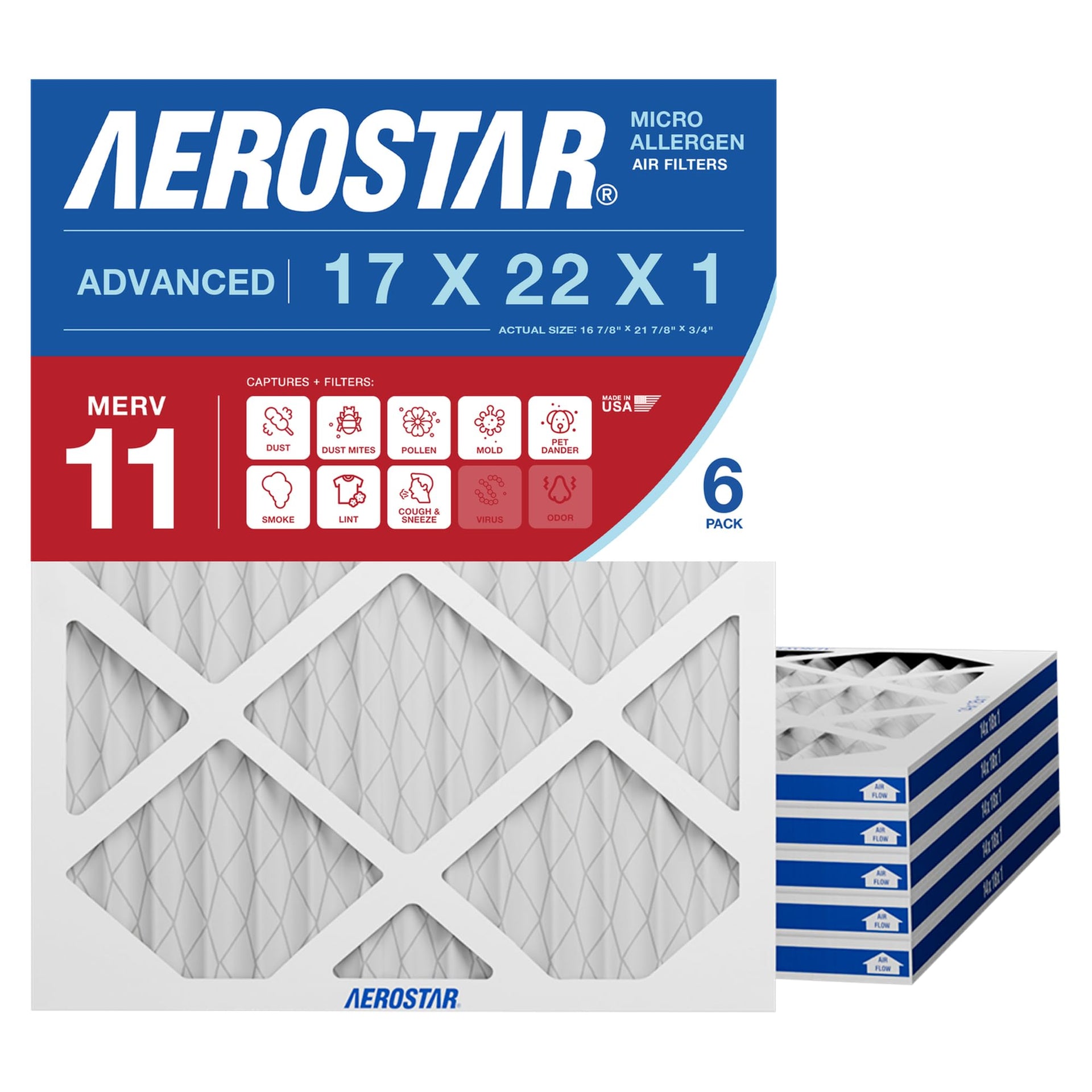 Air Filter 17x22x1 MERV 11 AC Filter (6 Count)