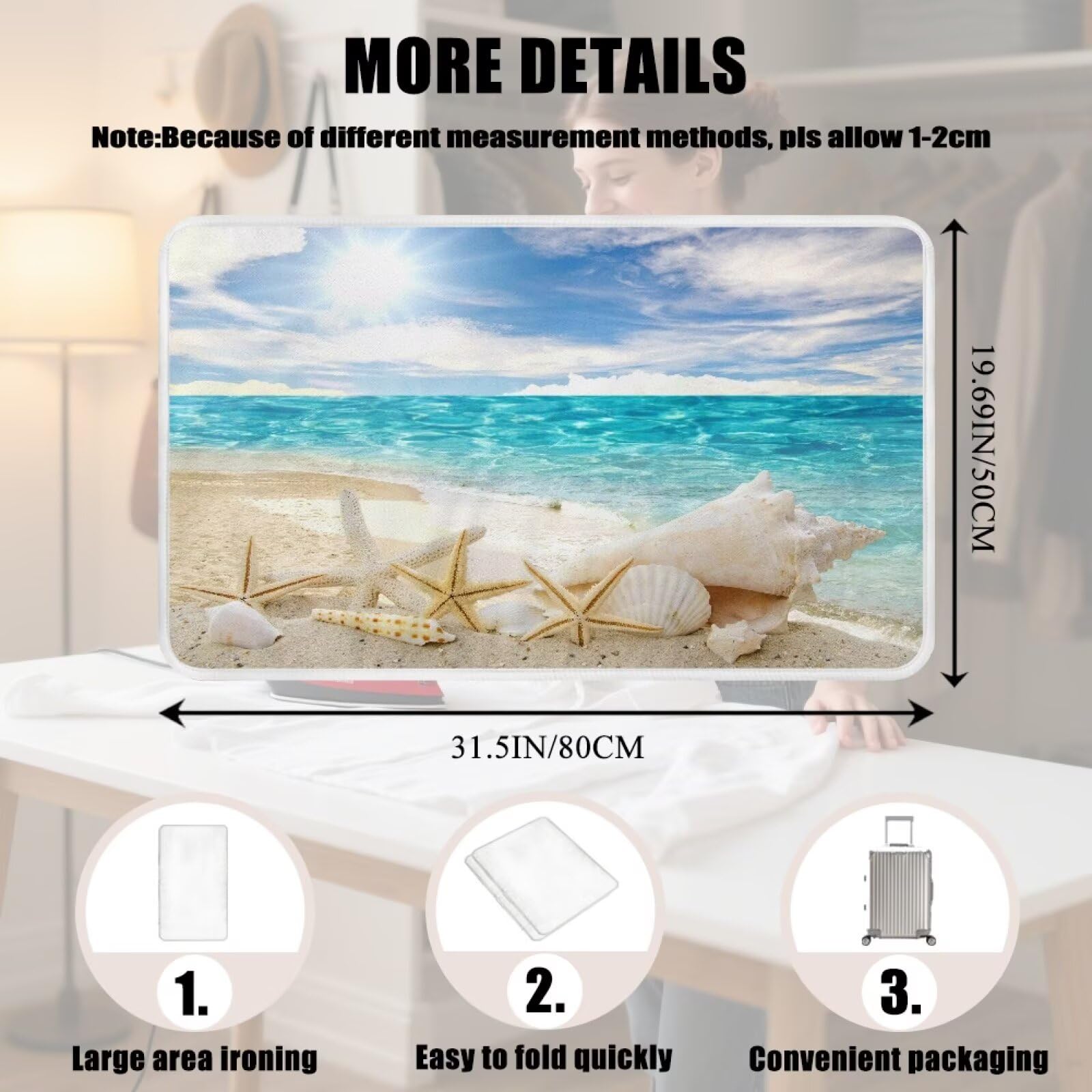 Ironing Mat Hawaiian Beach Heat Resistant Ironing Blanket Thick Portable Travel Ironing Pad for Table Top Washer and Dryer