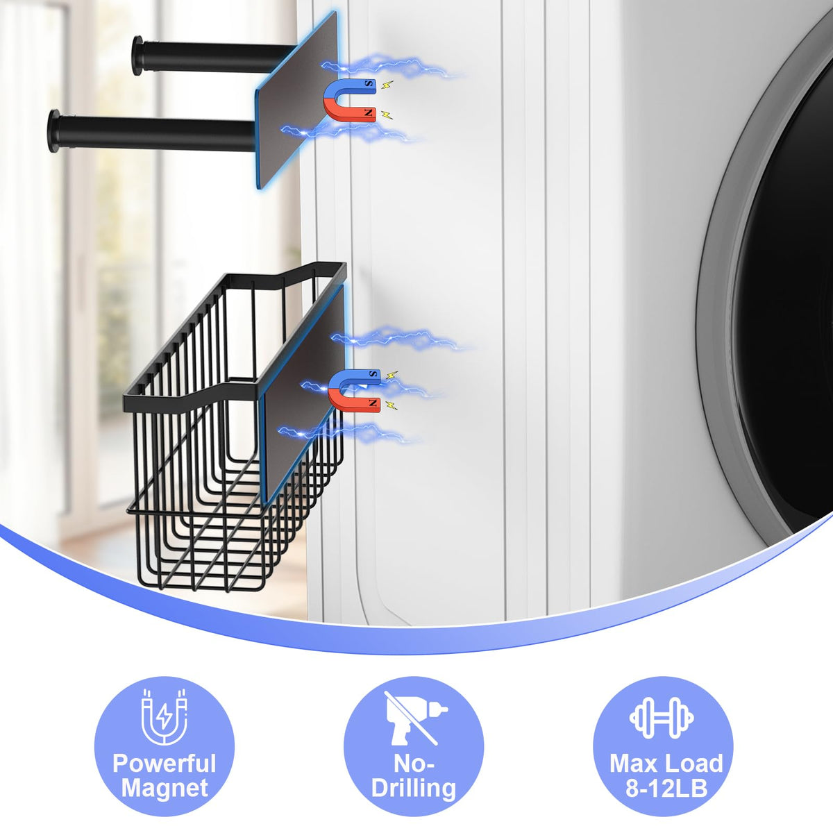 Magnetic Dryer Ball Holder and Magnetic Hanger Holder for Laundry Room Organization