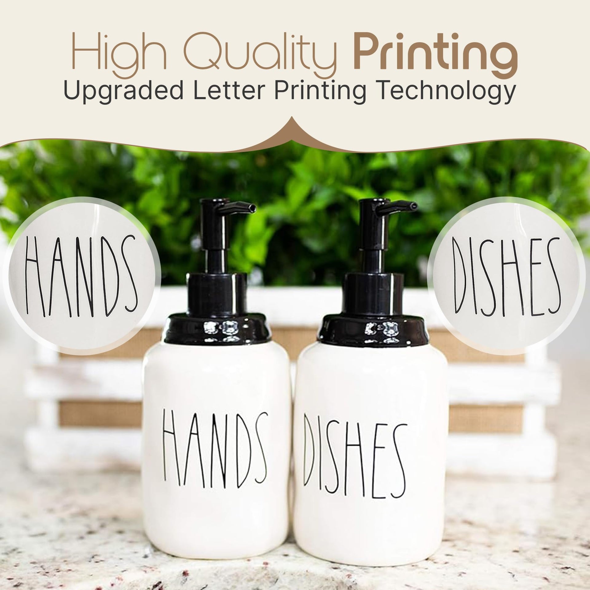 Modern Farmhouse Ceramic Dishes and Hands Soap Dispenser Set for Kitchen (2 Count)