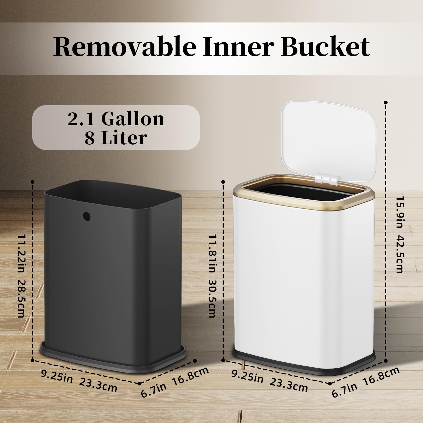 2.1 Gallon Bathroom Trash Can with Lid Press Top